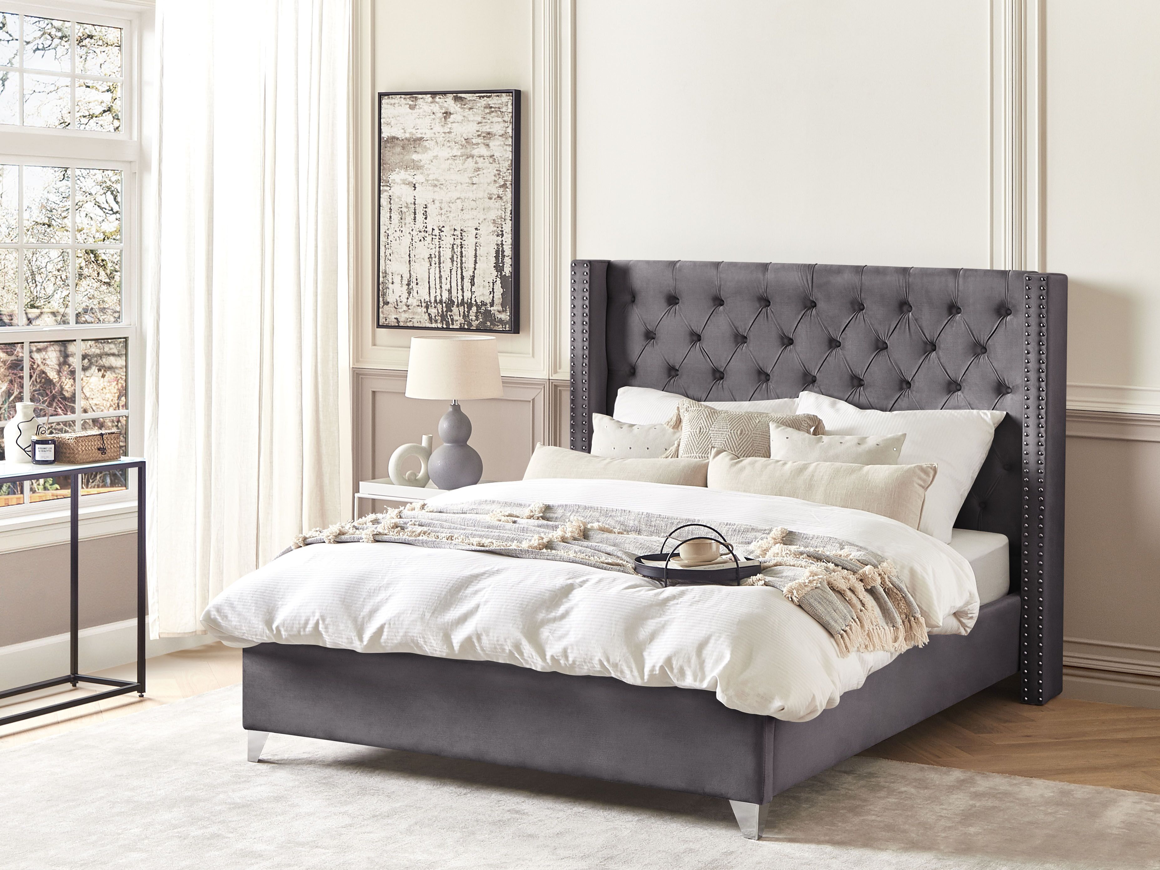Bed Velvet LUBBON 160 x 200 cm (EU King Size) Grey