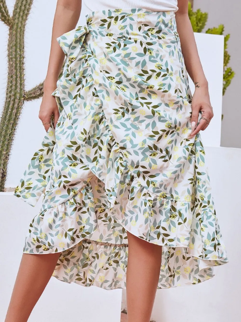 Printed Ruffled Midi Skirt - ZKZOOK