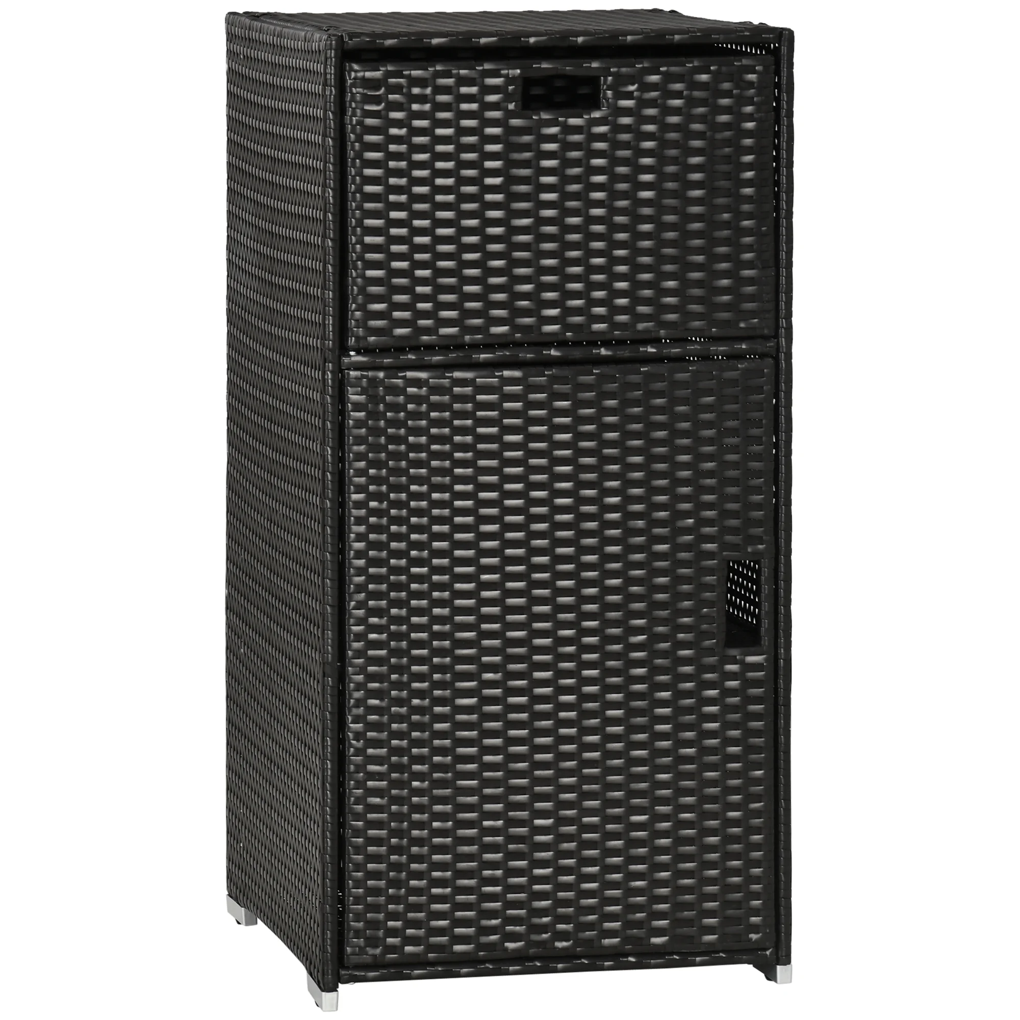 Outsunny Towel Rack & Pool Toy Cabinet / Hot Tub Accessory Storage, Waterproof PE Rattan Cabinet & Drawer for Indoor, Outdoor Swimming Pool, Brown