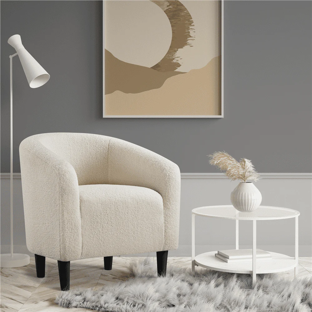 Topeakmart 2pcs Boucle Club Chair Accent Barrel Chair Upholstered Arm Chair, Ivory - Image 9