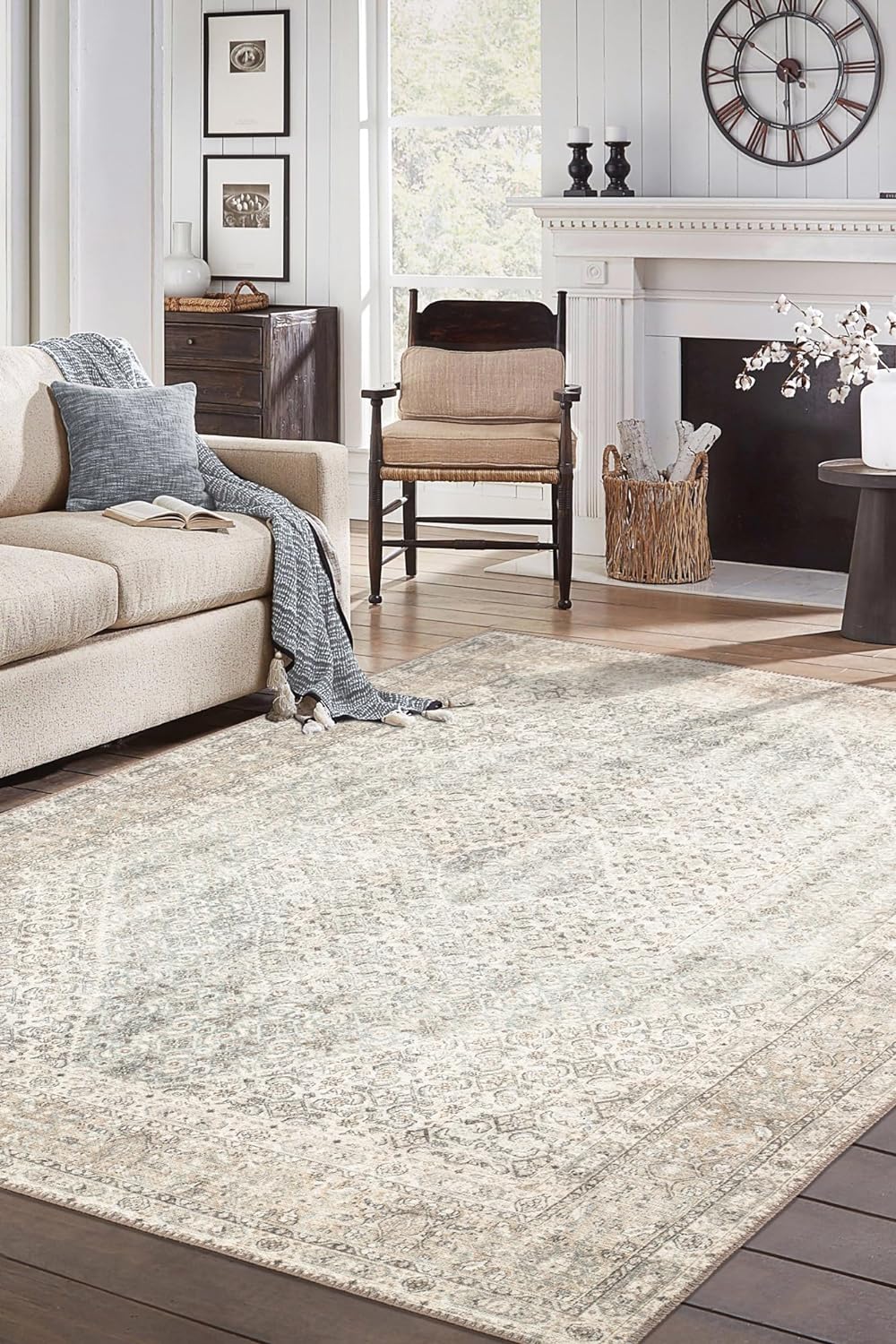 Keen Home Design 10x14 Rug - Machine Washable Area Rug with Non-Slip Backing, Ideal for Living Room, Dining Room, Bedroom - Vintage, Easy Clean, Durable, Low Pile Rug - (9'7