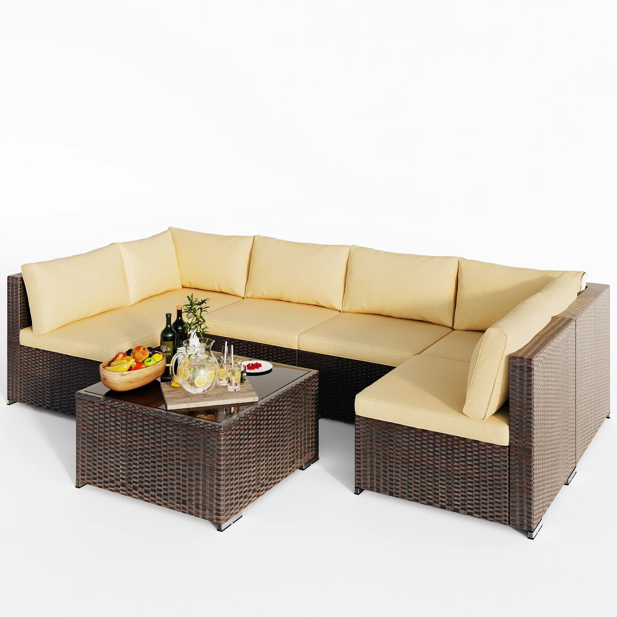 Patio Furniture Set Clearance, Lofka 5 Pieces Patio Conversation Set with Sofas and Tempered Glass Coffee Table for Outdoor Garden Gray - Image 16
