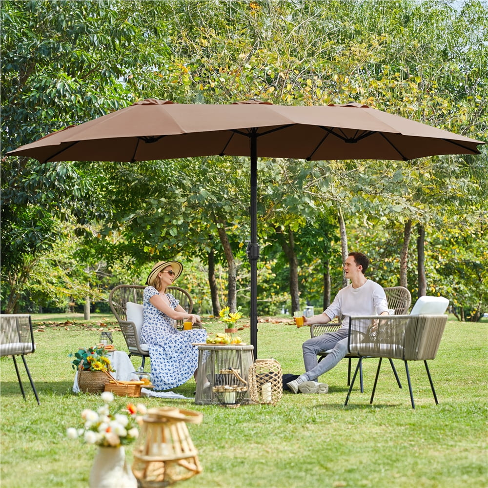 Topeakmart 13ft Patio Parasol Canopy with Crank, Tan - Image 37