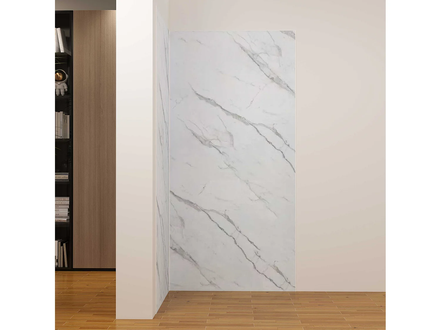 Lot de 2 panneaux muraux de douche effet blanc marbre mural aluminium avec 3 profiles - L.90 x L.90 x H.210 cm - Étanche, durable et facile à nettoyer