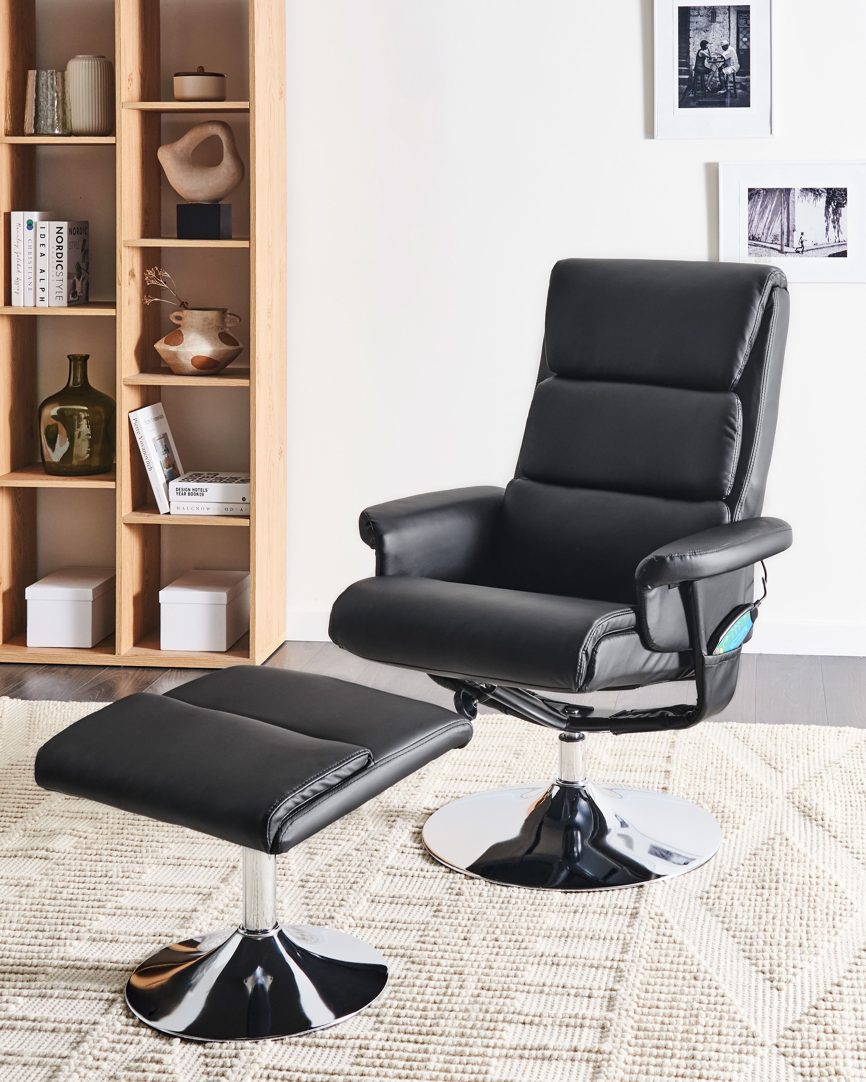 Massage Chair LEGEND with Footstool Faux Leather Black