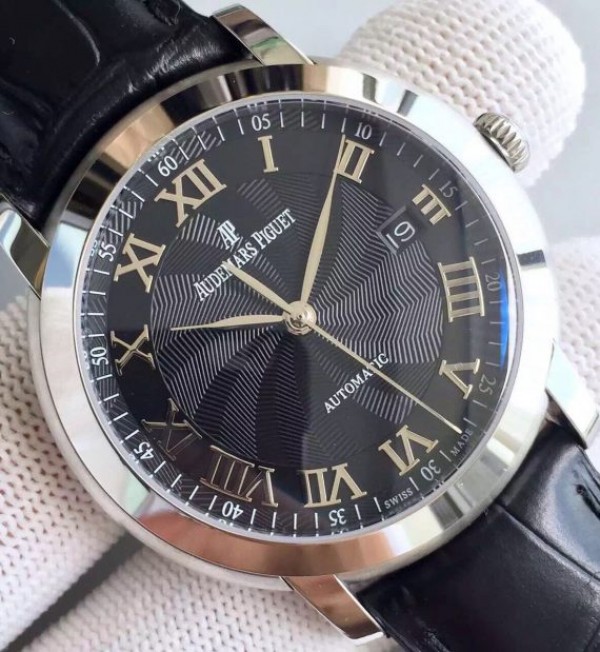 Replica Audemars Piguet Jules Audemars 15170 Roman numerals SS Black Dial Leather Strap A3120 - Top club