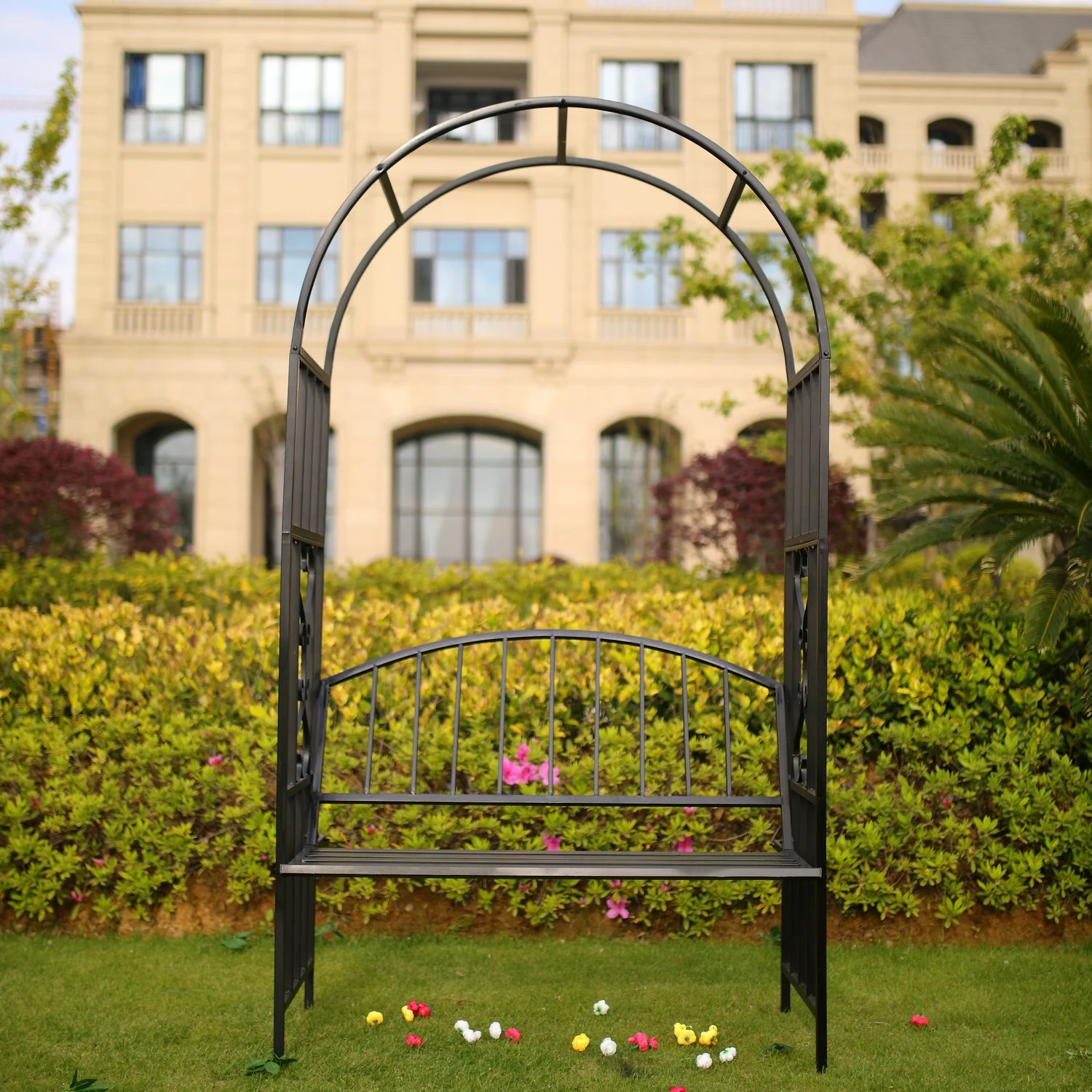 Go Garden Arch Black Steel Arbor, Supports Climbing Plants and Vines