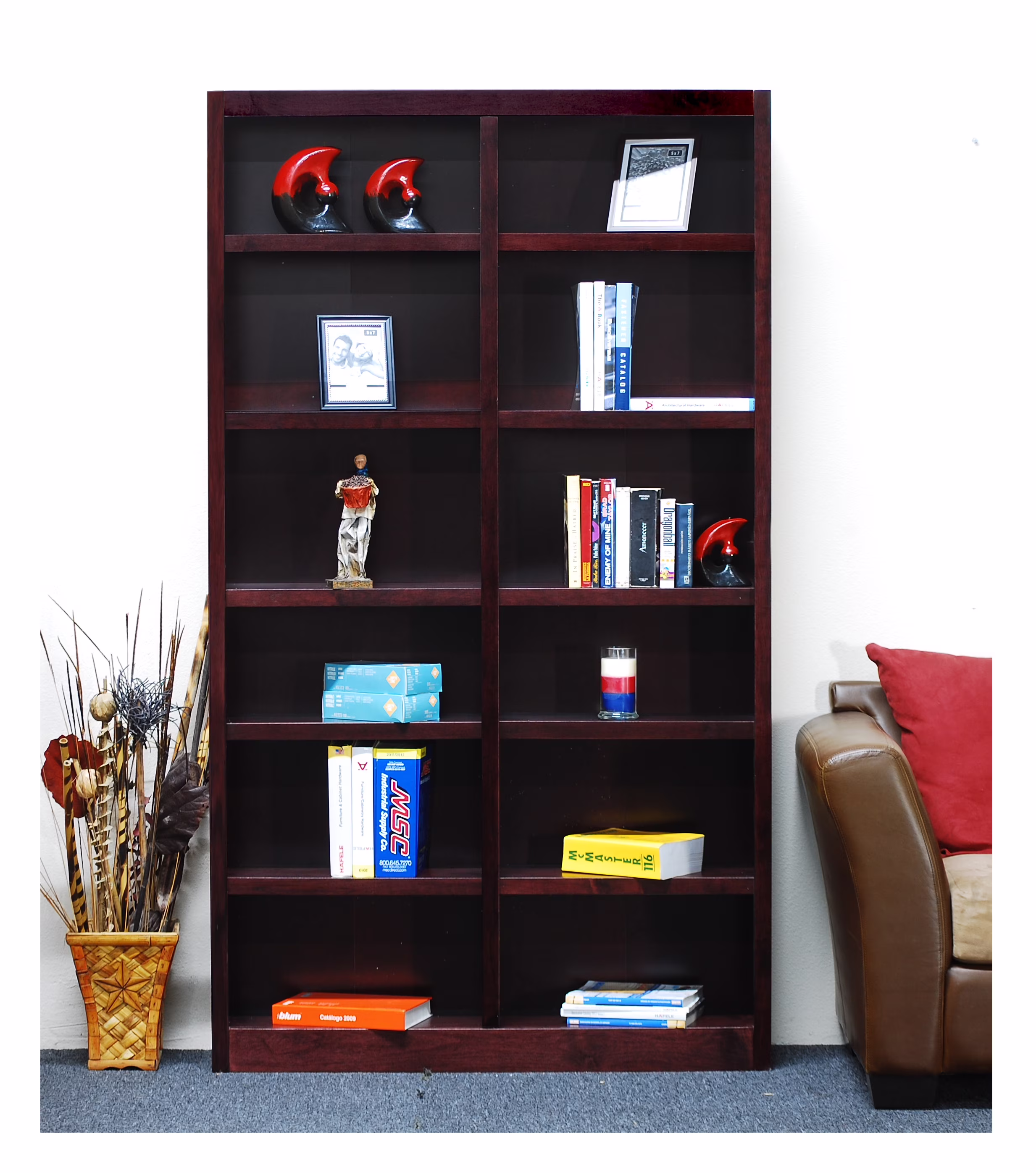 Concepts in Wood 12 Shelf Double Wide Wood Bookcase, 84 inch Tall - Oak Finish - Image 5