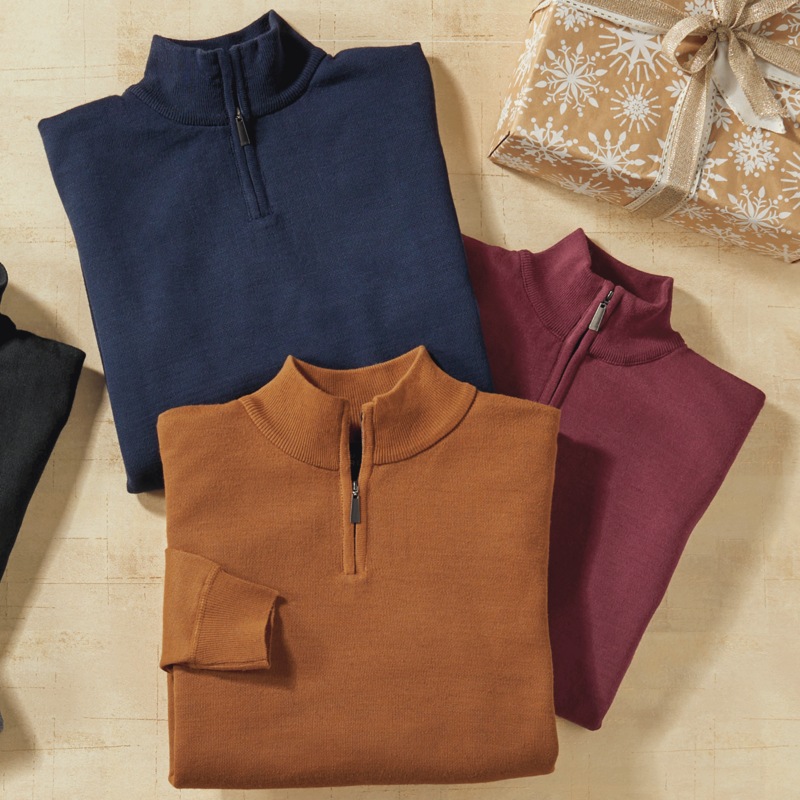 3-Pack Men's Quarter-Zip Sweaters - MIDNIGHT VELVET CATALOG