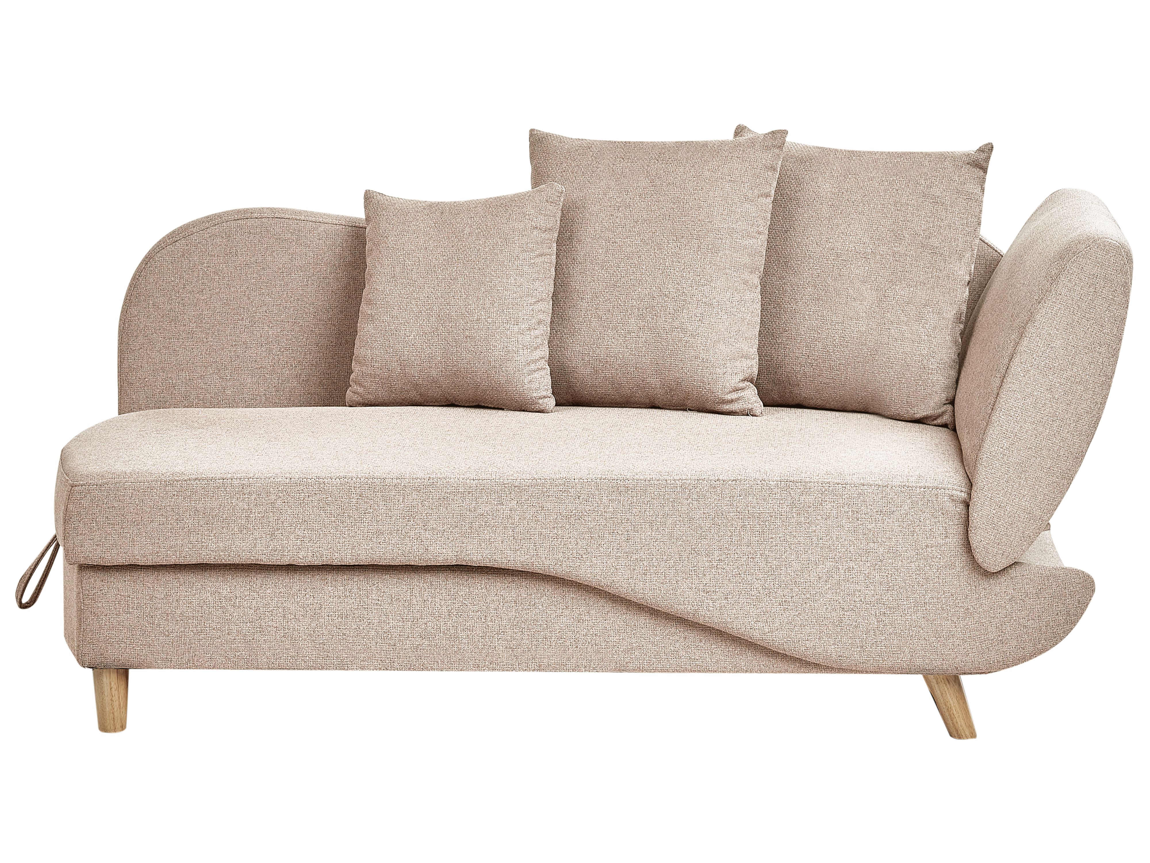 Right-Hand Chaise Lounge MERI Faux Linen Light Brown with Storage