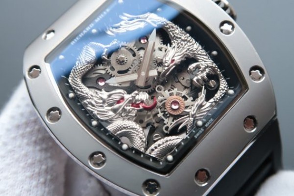 Replica Richard Mille RM057 Dragon Phoenix SS Case Silver Dragon Dial Black Rubber Strap - Elite Watch Atelier