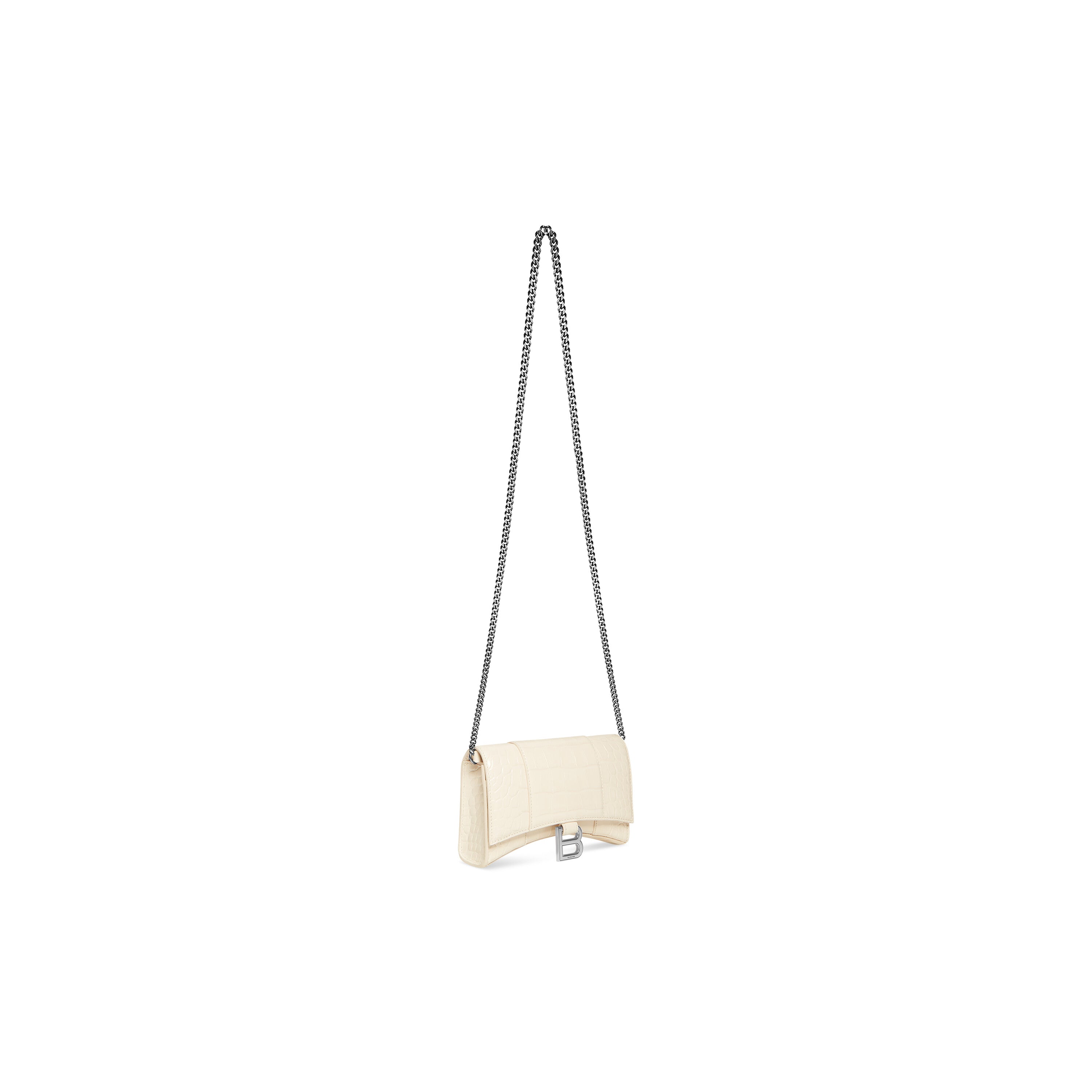 WOMEN'S HOURGLASS WALLET ON CHAIN CROCODILE EMBOSSED IN BEIGE - Replicaclubs