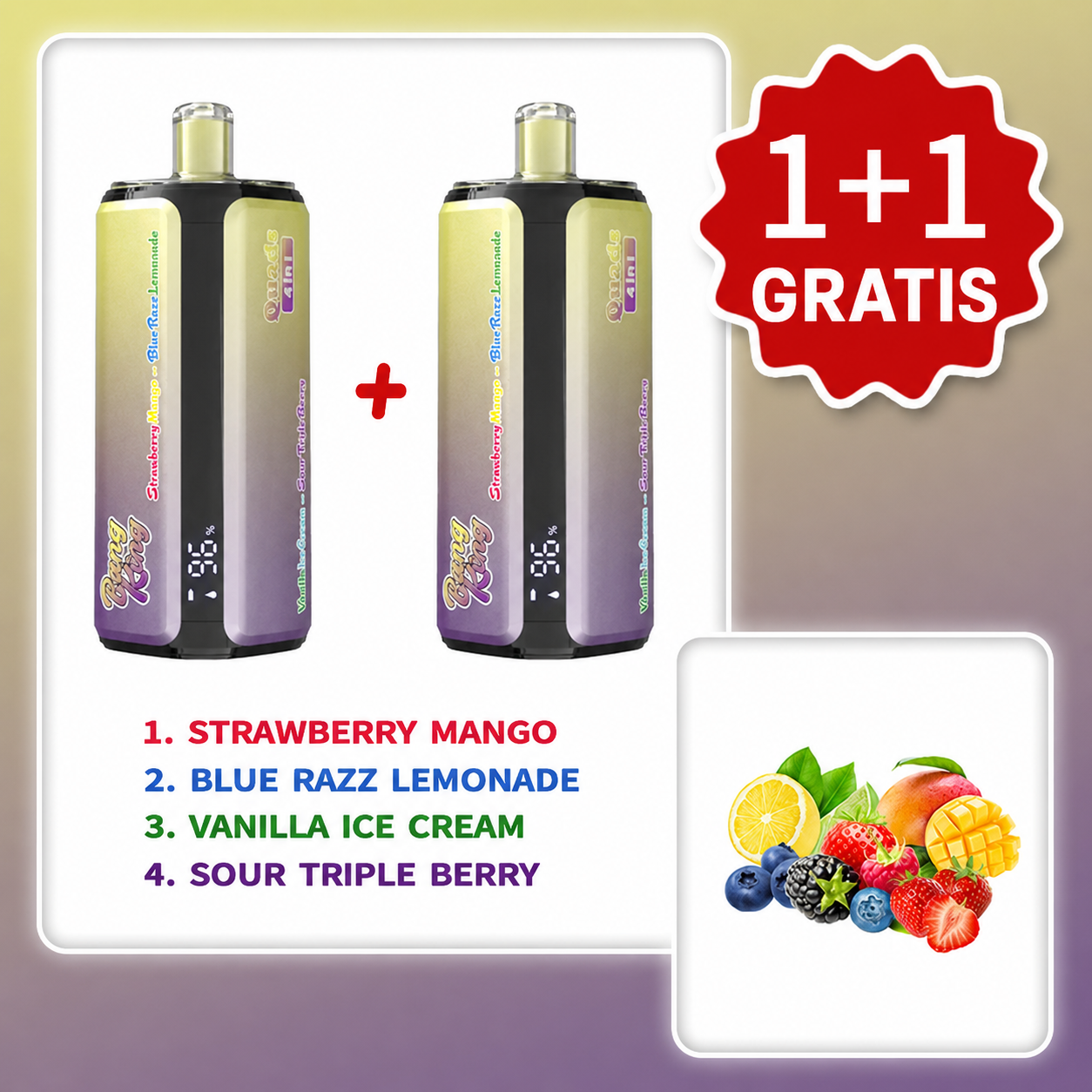 VAPSOLO BANG KING 250 000 puffów Quads 4in1 – Azure Berry Gelato: 4 smaki | 1+1 gratis