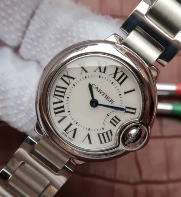 Replica Cartier Ballon Bleu Ladies 28mm SS White Dial SS Bracelet Ronda Quartz - Elite Watch Atelier