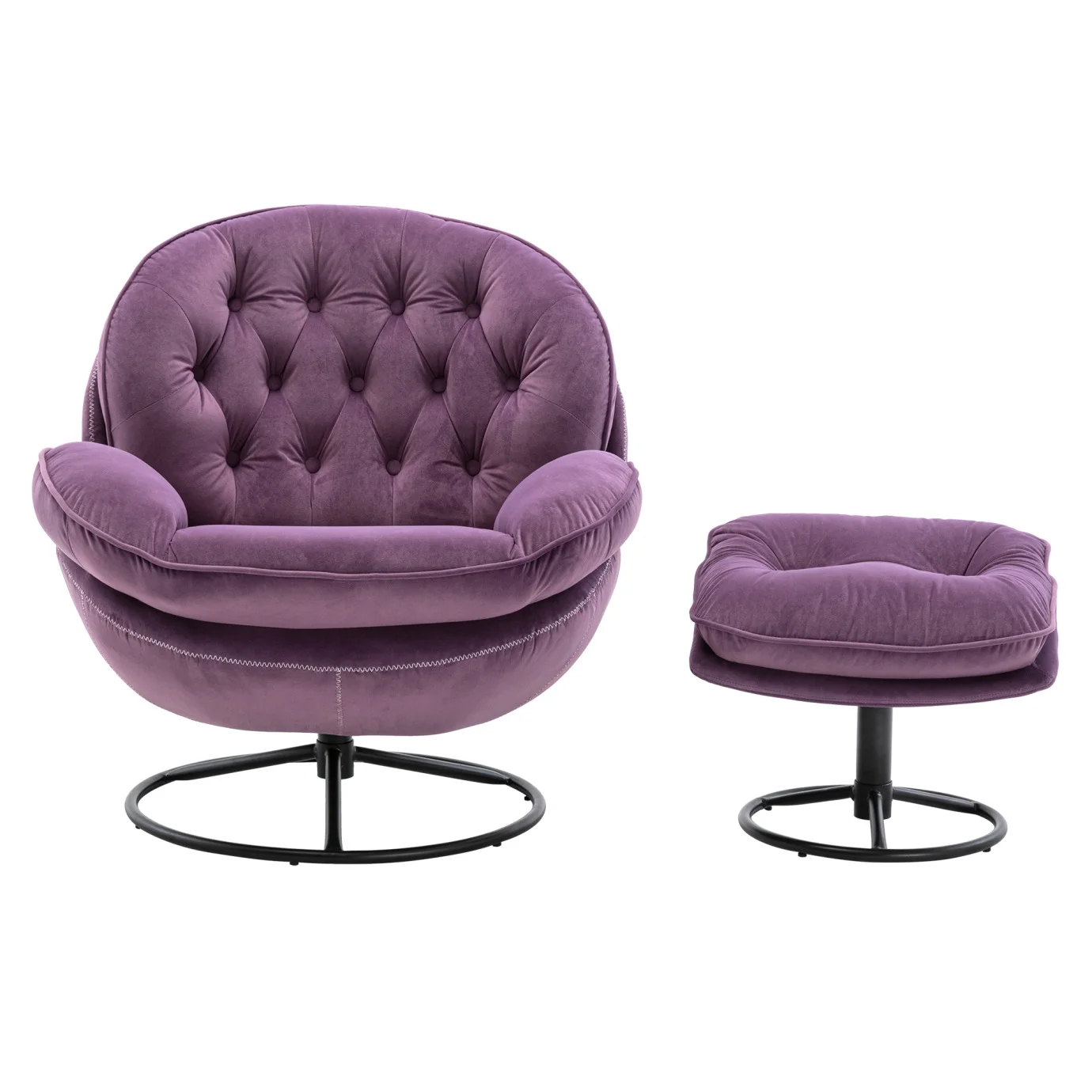 Velvet Swivel Accent Chair with Ottoman Set, Modern Tufted Armchair with Footrest for Living Room Reading TV Chairs for Adults, Comfy Chaise Lounge Chairs with 360 Degree Swiveling for Bedroom, Pink - Image 25
