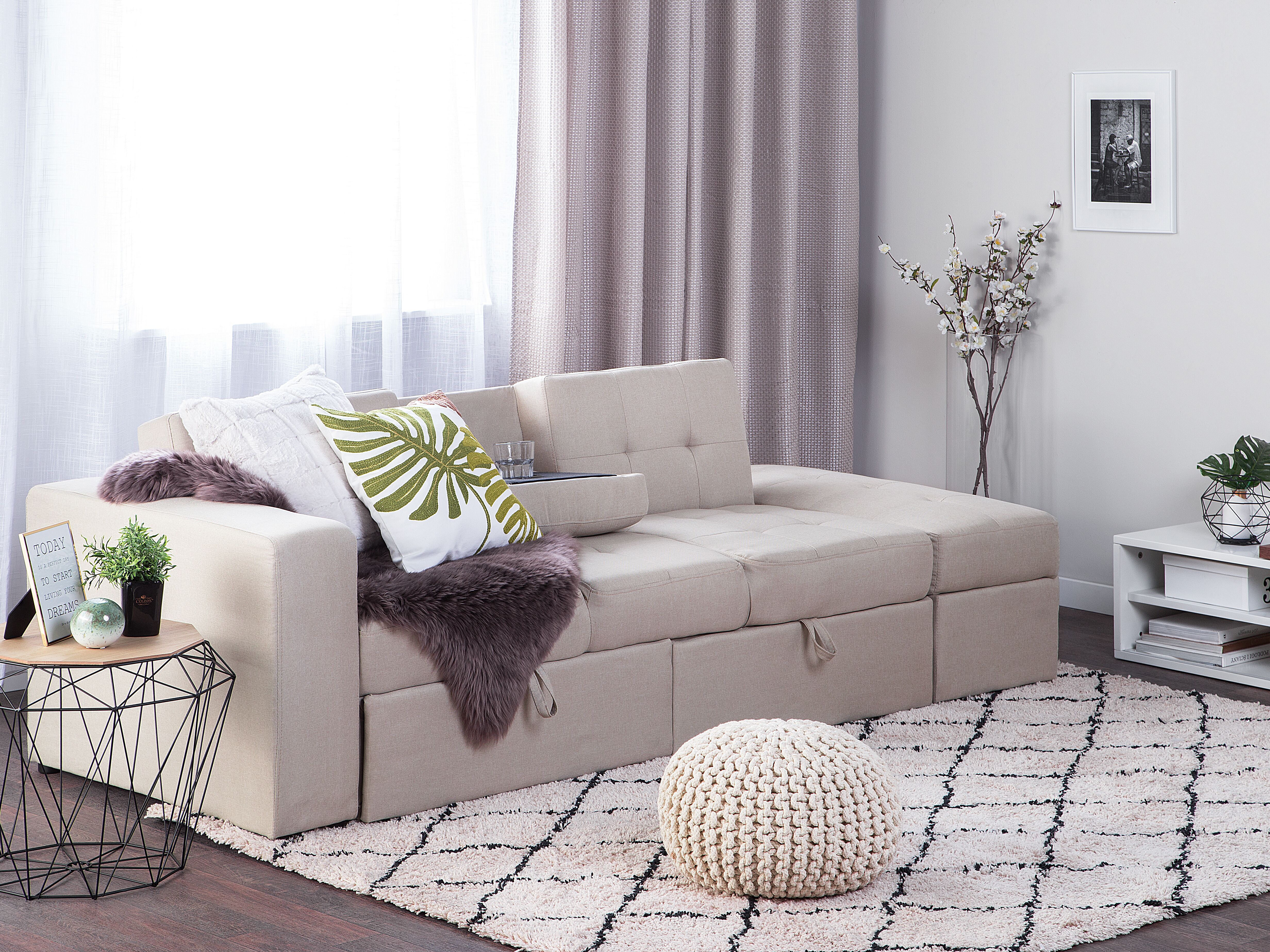 Sofa Bed 3 Seater FALSTER Fabric Beige with Storage