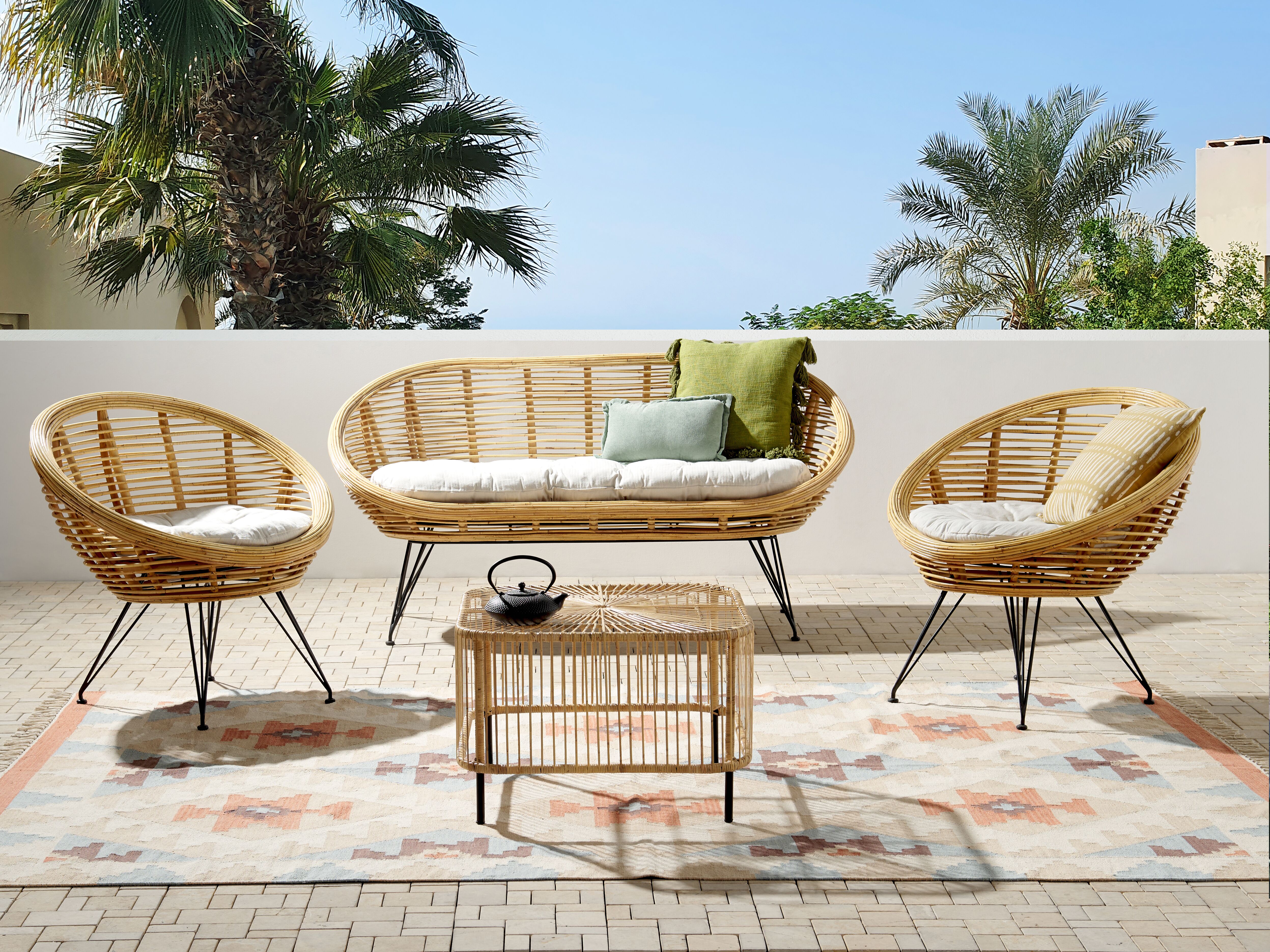 Garden Lounge Set with Table 4 Seater MARATEA/CESENATICO Rattan Natural