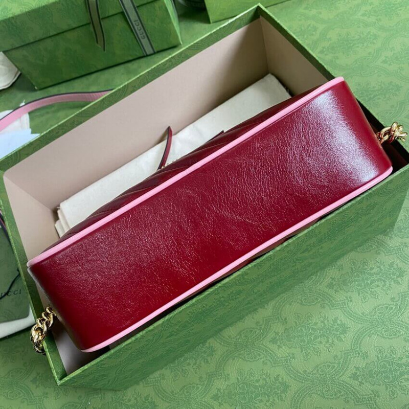 Replica Gucci Gg Marmont Small Shoulder Bag 447632 Red And Emerald Leather1:1High-quality replica