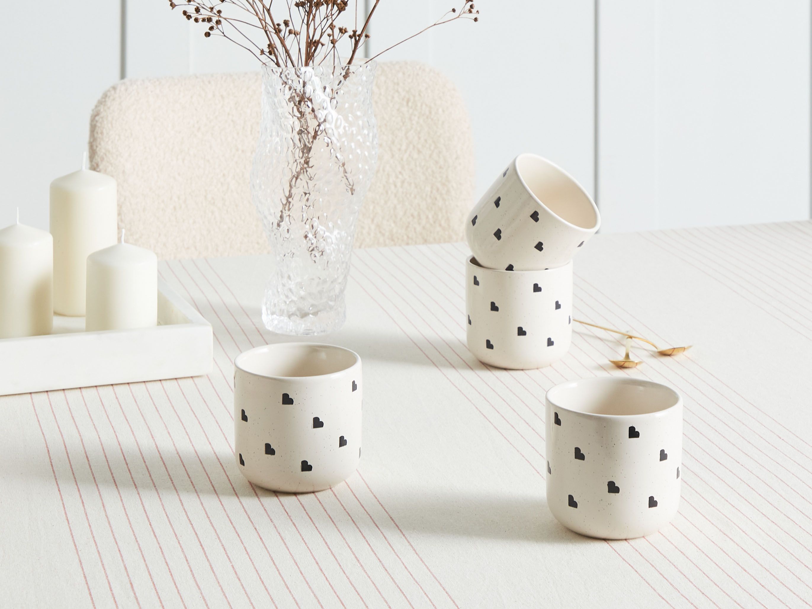Set of 4 Mugs ANNISE Stoneware Off-White