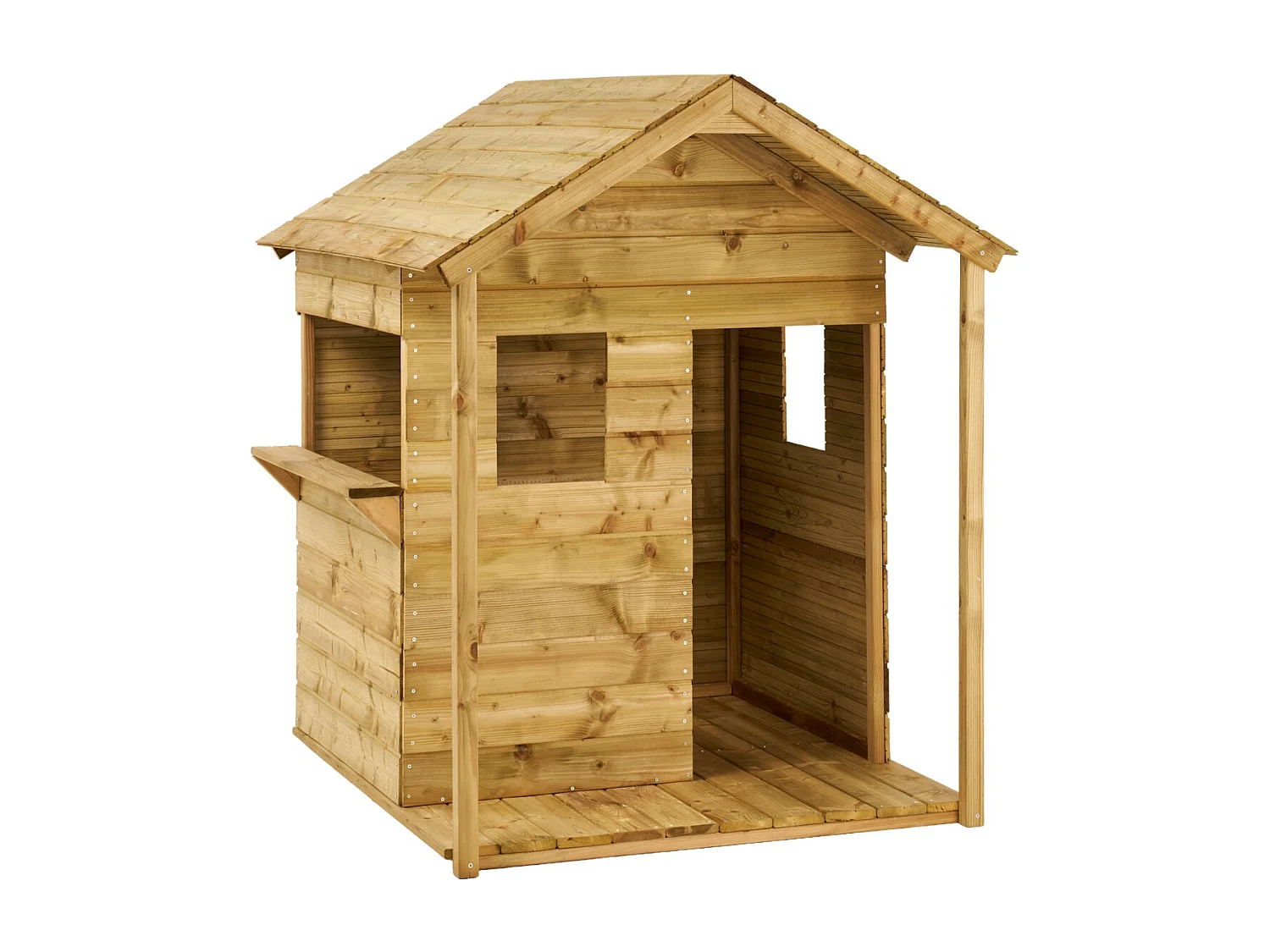 KANGUI Maisonnette bois enfant extérieur COSI - Toit étanche - Comptoir - Mini Terrasse Préau