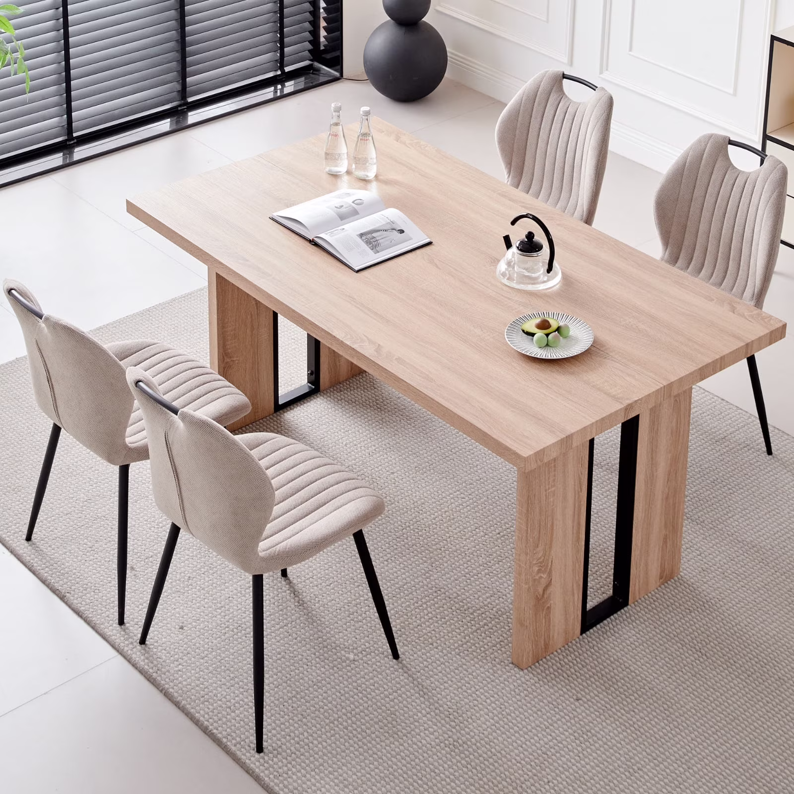 5pcs Rectangle Dining Table Chairs Set for 4, 63" Farmhouse Wood Kitchen Table with 4 Upholstered Mid Century Modern Boucle Chairs for Dinner, Living Dining Room, Apartment, Beige - Image 7