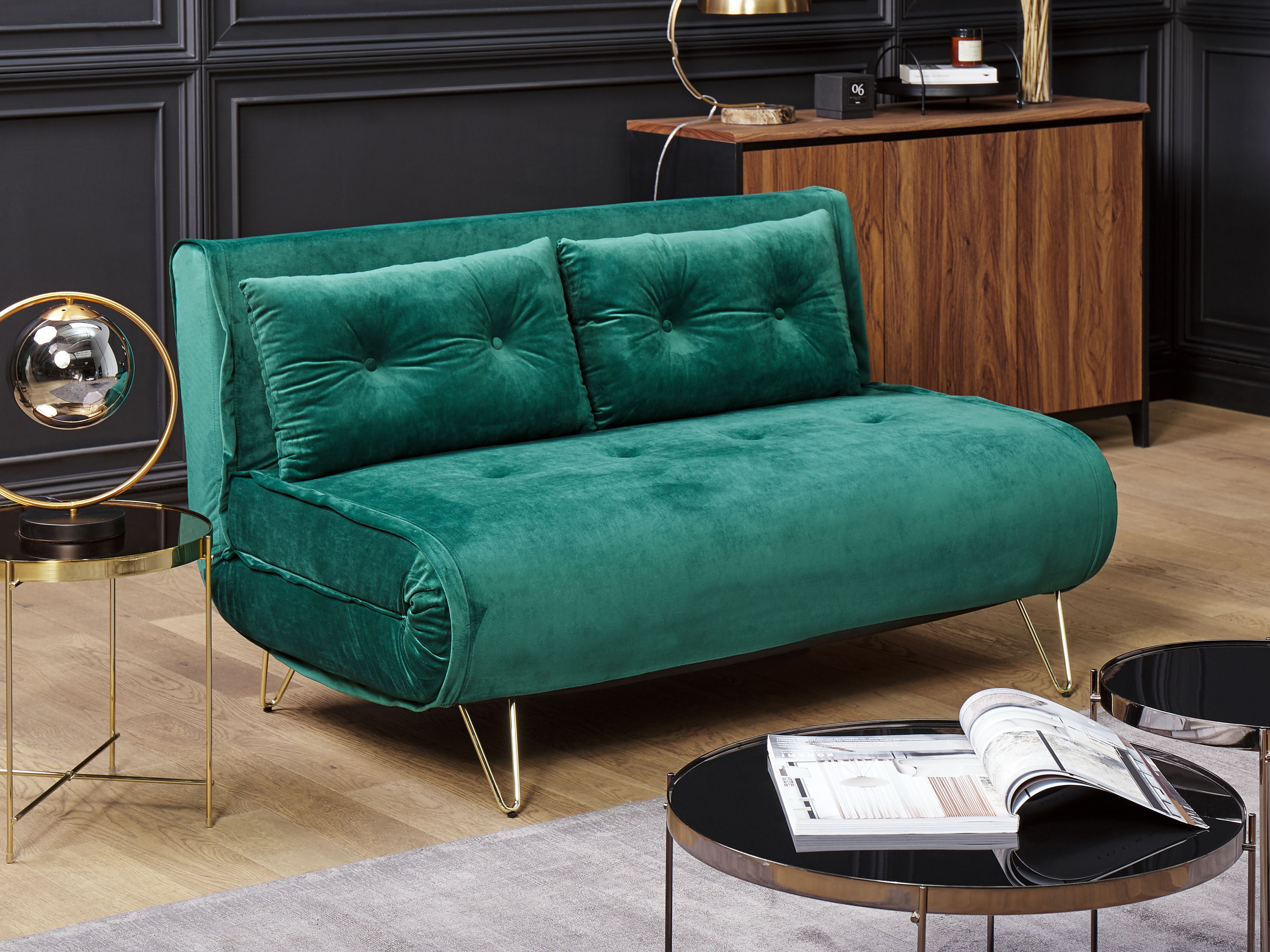 Sofa Bed 2 Seater VESTFOLD Velvet Dark Green