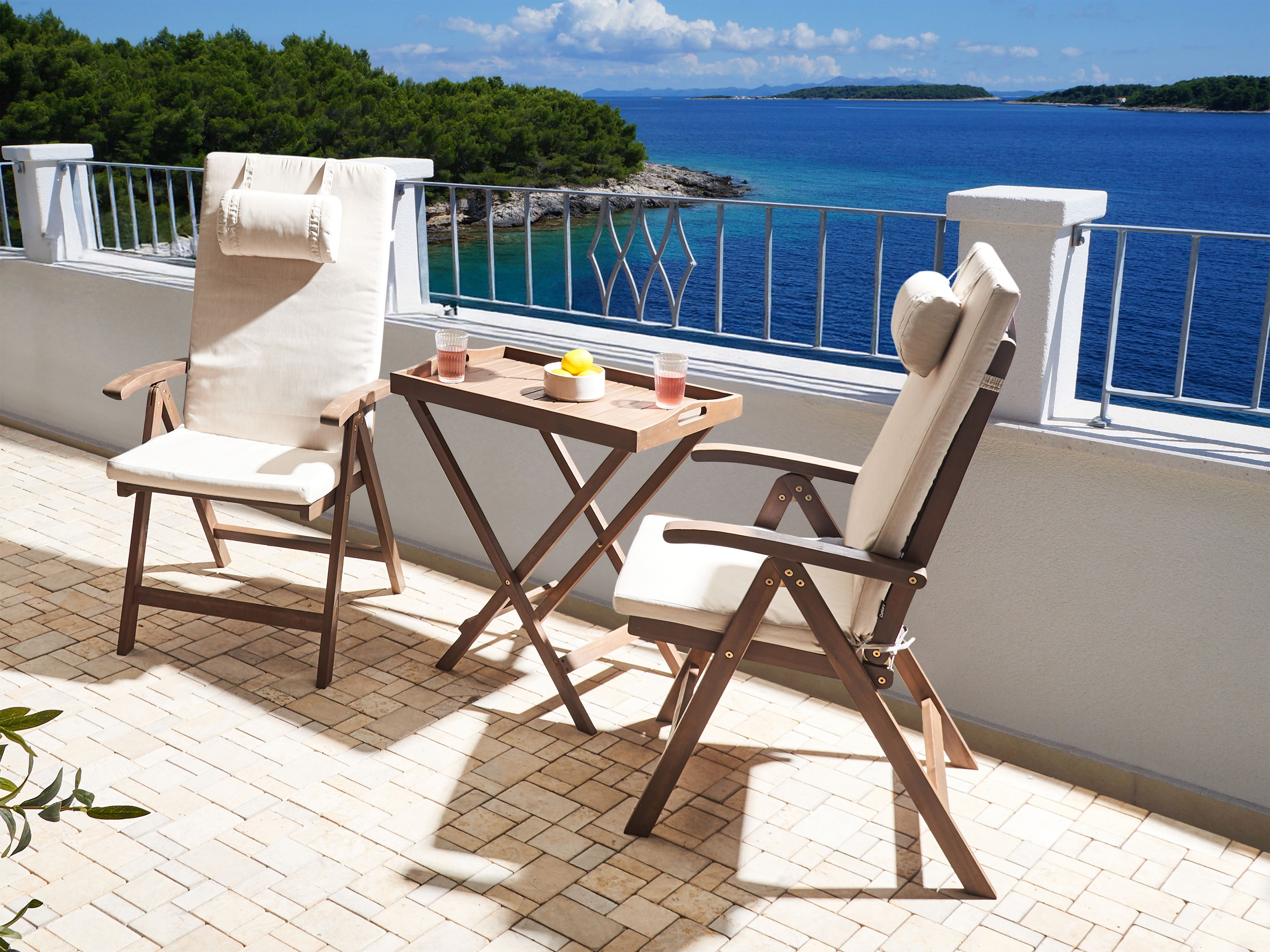 Bistro Set AMANTEA PREMIUM Acacia Wood Light Beige