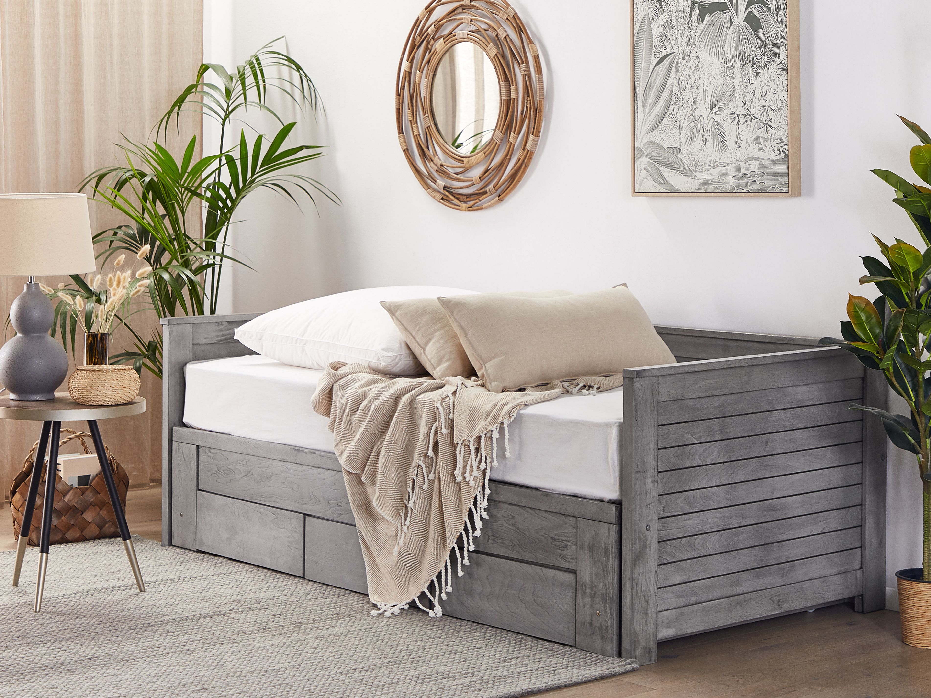 Bed with Storage Drawers Wood CAHORS 90 x 200 cm (EU Single) Grey