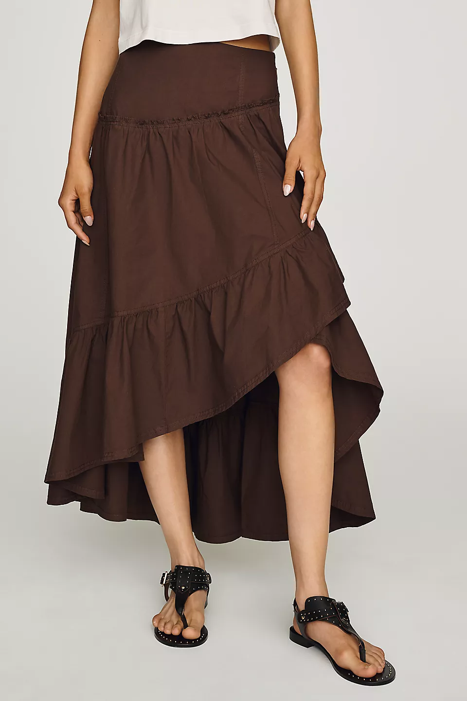 Tiered Asymmetrical Midi Skirt