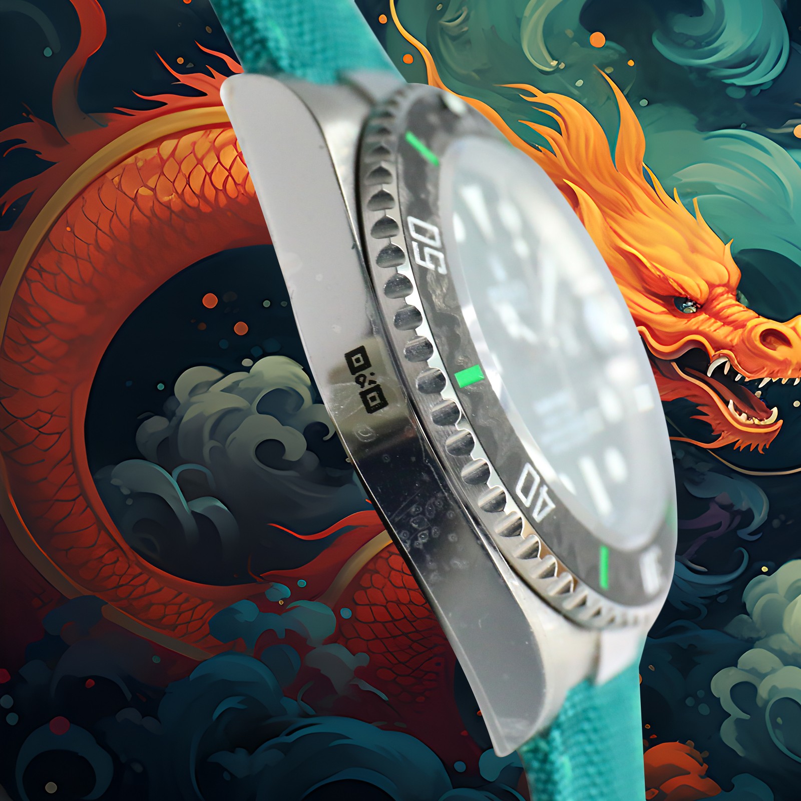 ROLEX Year of the Dragon Auspicious 🔥 🔥 Submariner Carbon Fiber Bezel - Velcro Strap - Green(1:1 replica) - Elite Watch Atelier