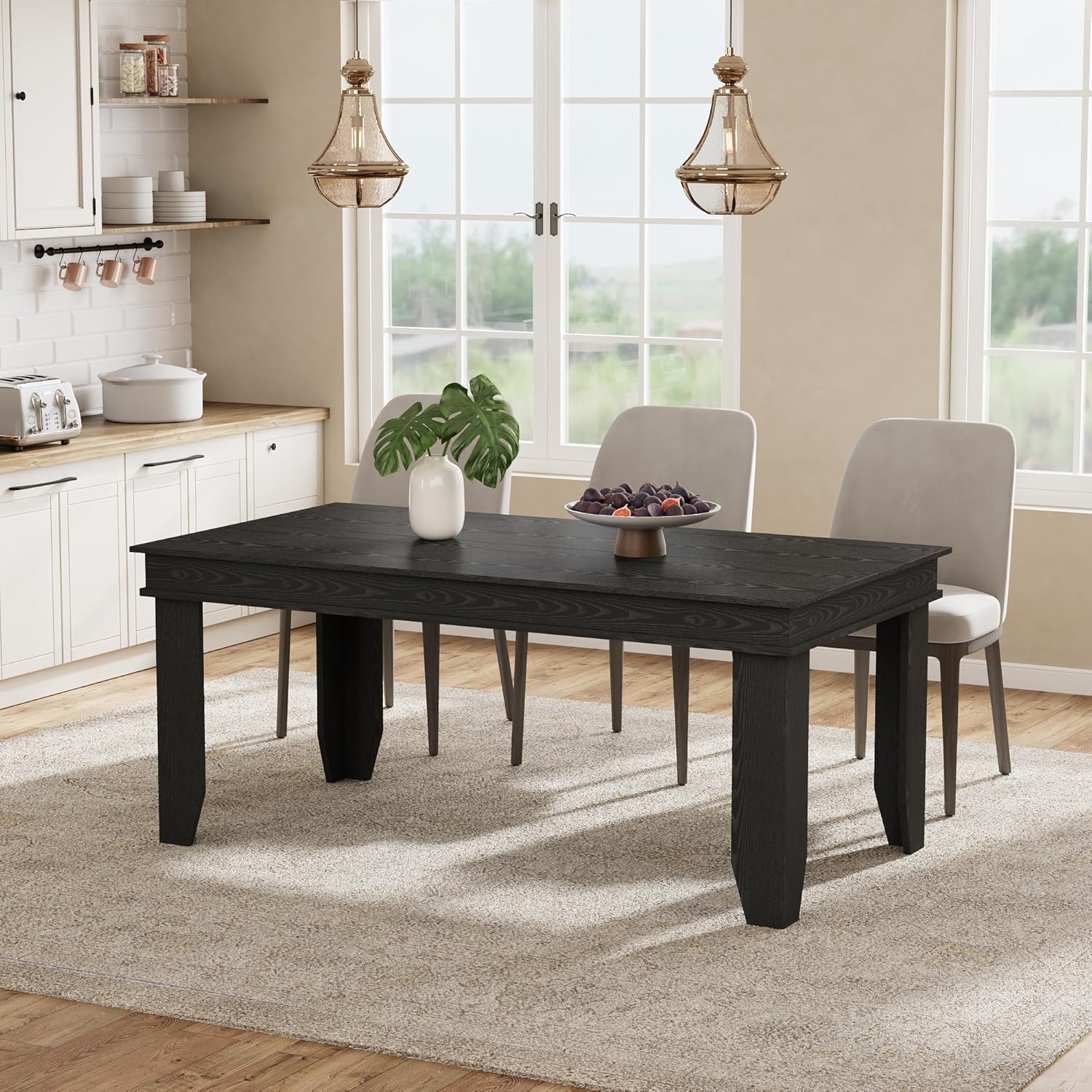 GarveeHome Farmhouse Dining Table for 6-8 People, 71 in Long Kitchen Tables with Wooden Sturdy Frame, 6 ft Large Rectangular Dinner Table for Dining Room, Kitchen, Black, 63