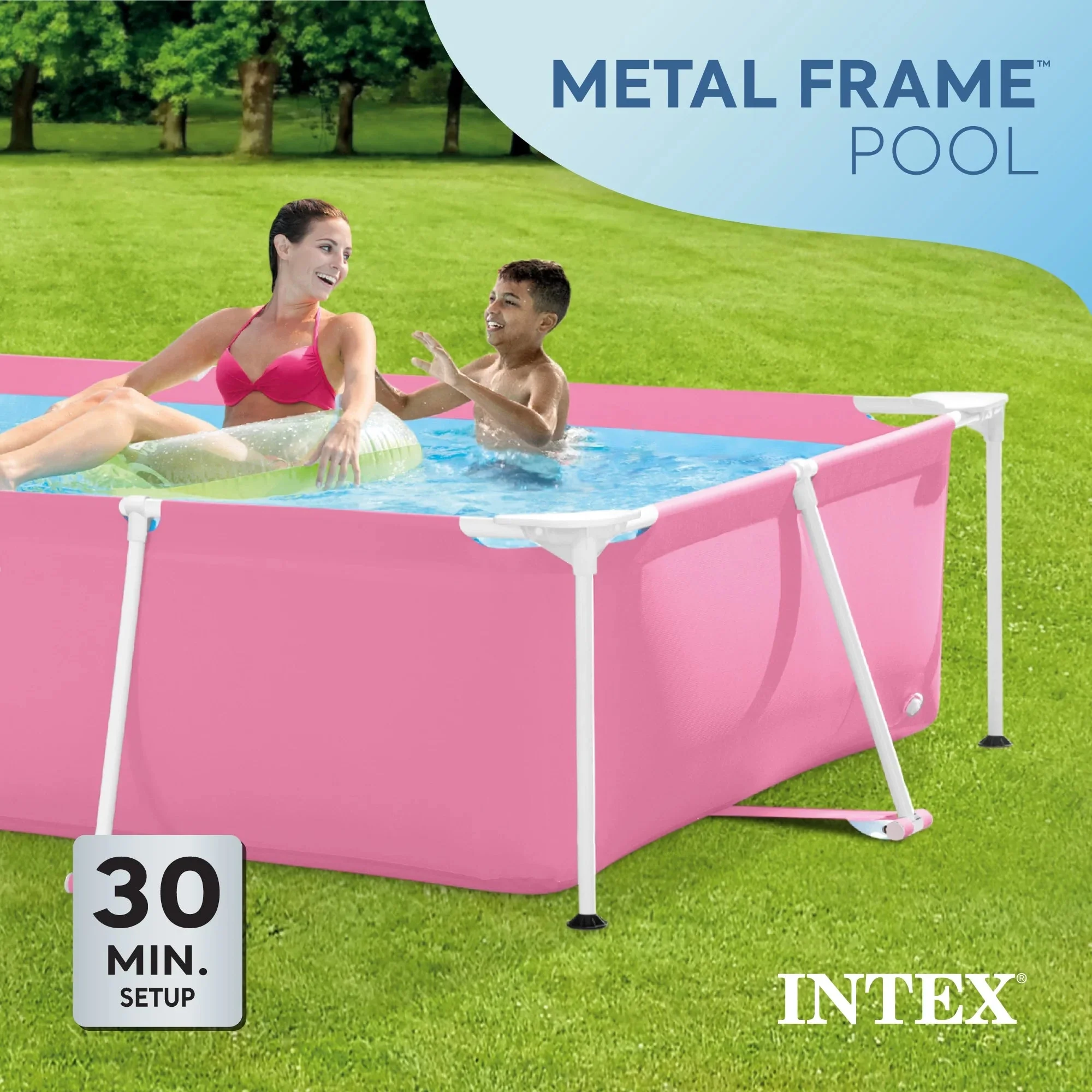 INTEX Rectangular Metal Frame Above Ground Swimming Pool, Pink, 7ft x 23in - Image 3 INTEX Rectangular Metal Frame Above Ground Swimming Pool, Pink, 7ft x 23in - Image 3