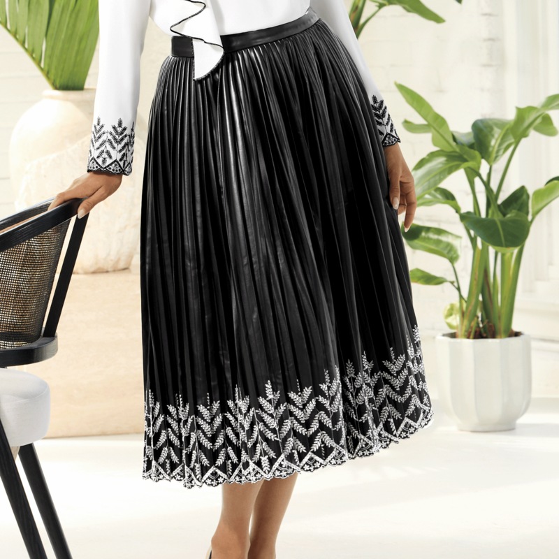 Pleated Faux Leather Skirt - MIDNIGHT VELVET CATALOG