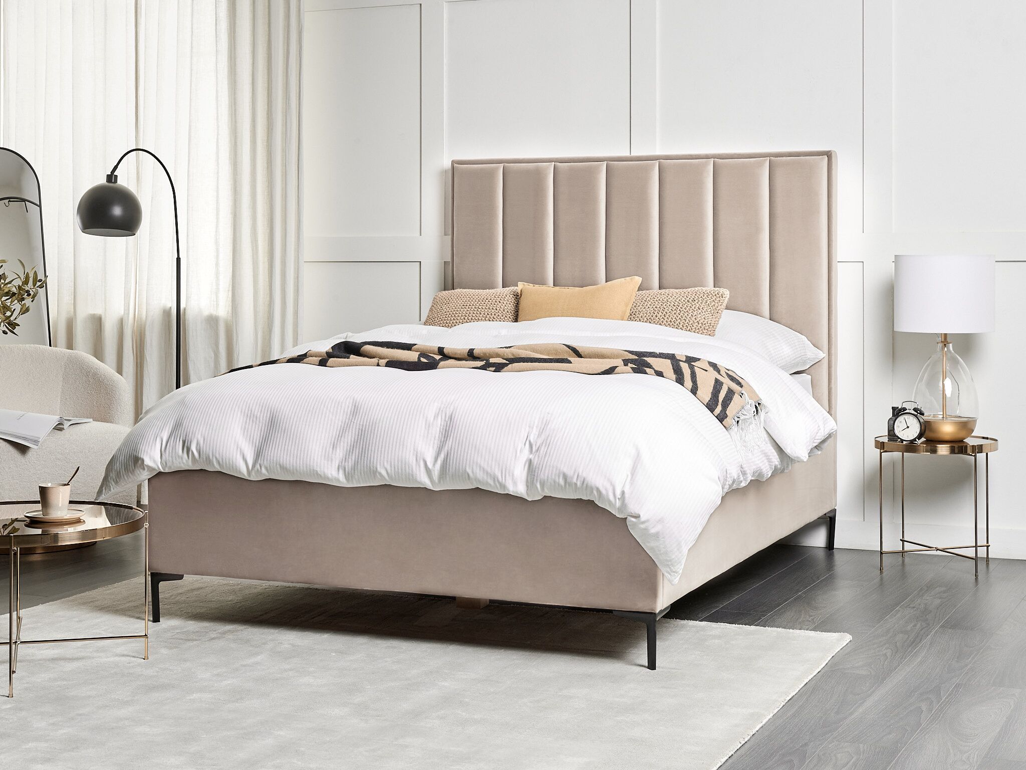Ottoman Bed Velvet SEZANNE 180 x 200 cm (EU Super King) Taupe