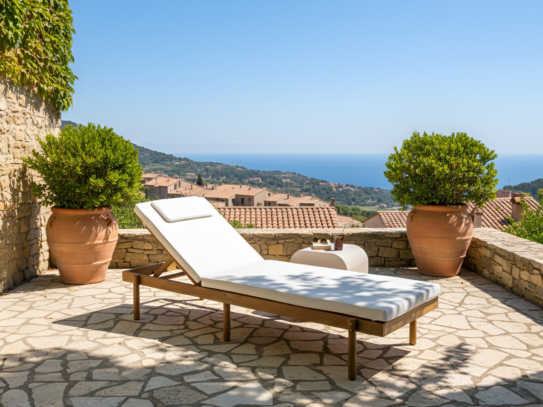 Sun Lounger with Cushion MARCETELLI Acacia Wood White