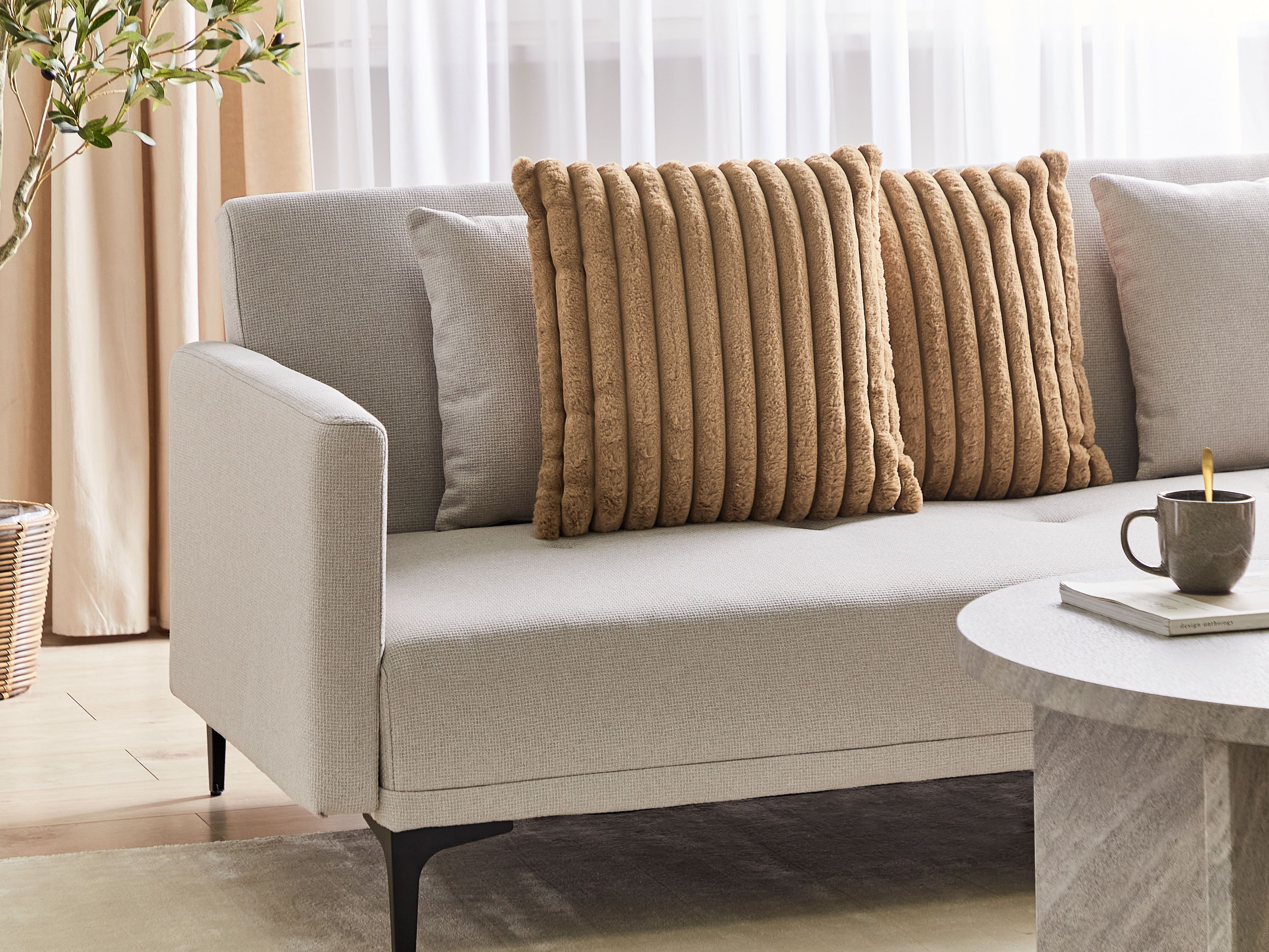 Set of 2 Decorative Cushions RAKYA Faux Fur 45 x 45 cm Light Brown Striped