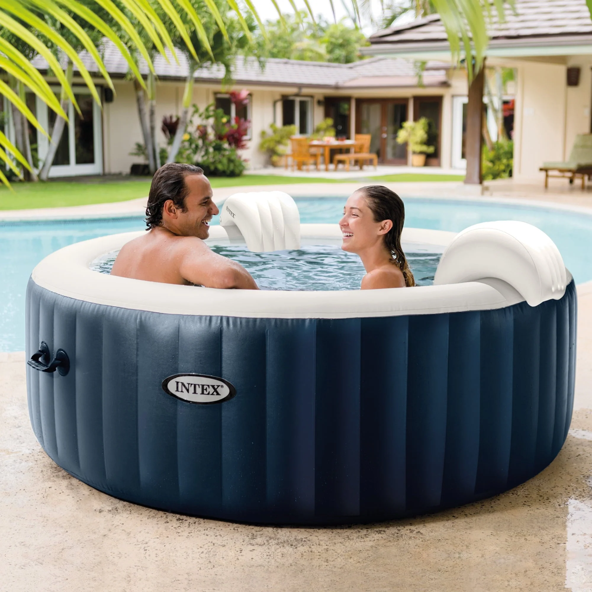 Intex PureSpa Plus 6 Person Inflatable Round Hot Tub with 170 AirJets, Blue - Image 2