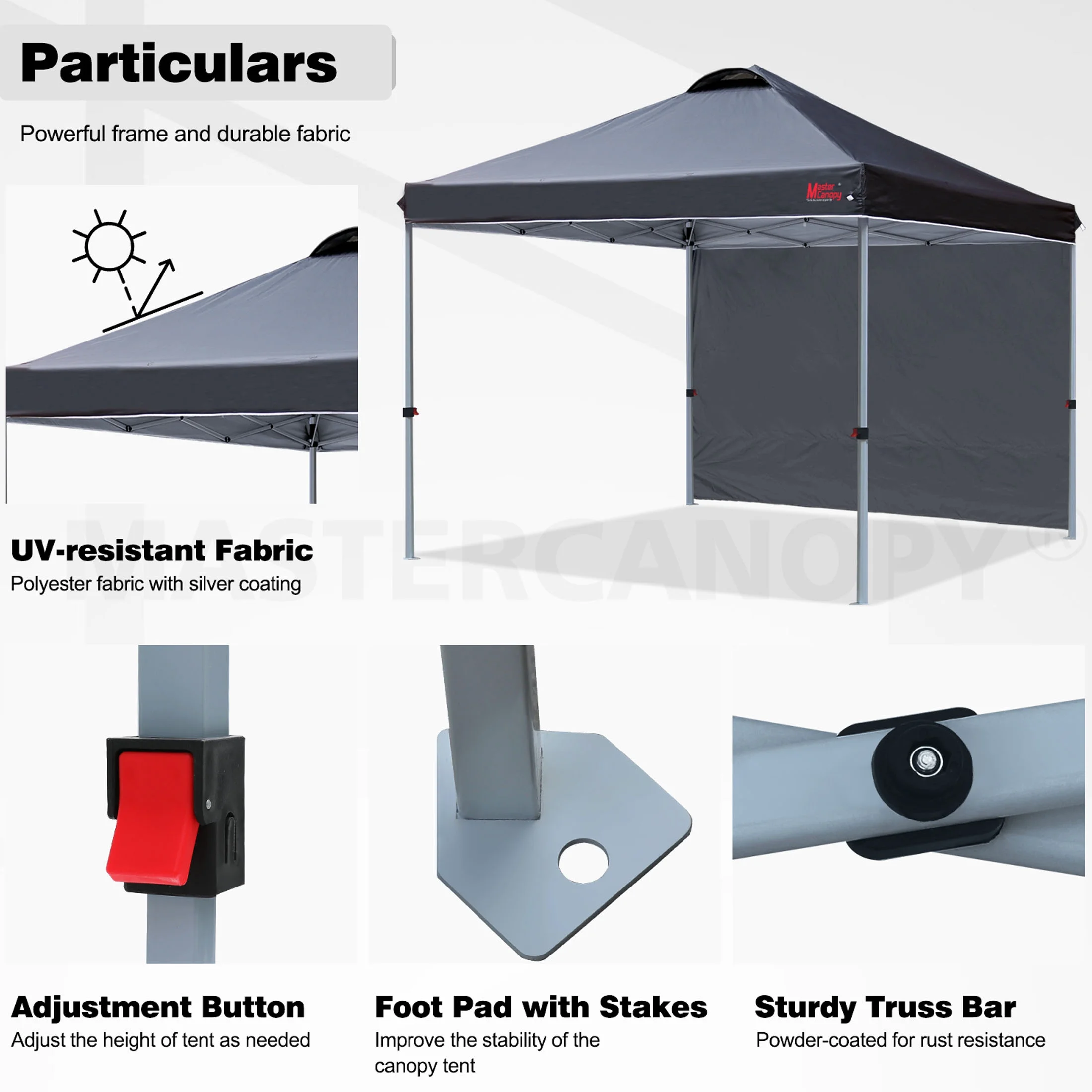 MASTERCANOPY 10' x 10' Easy Pop-up Canopy Tent Outdoor Shade Shelter with 1 Sidewall, White - Image 28