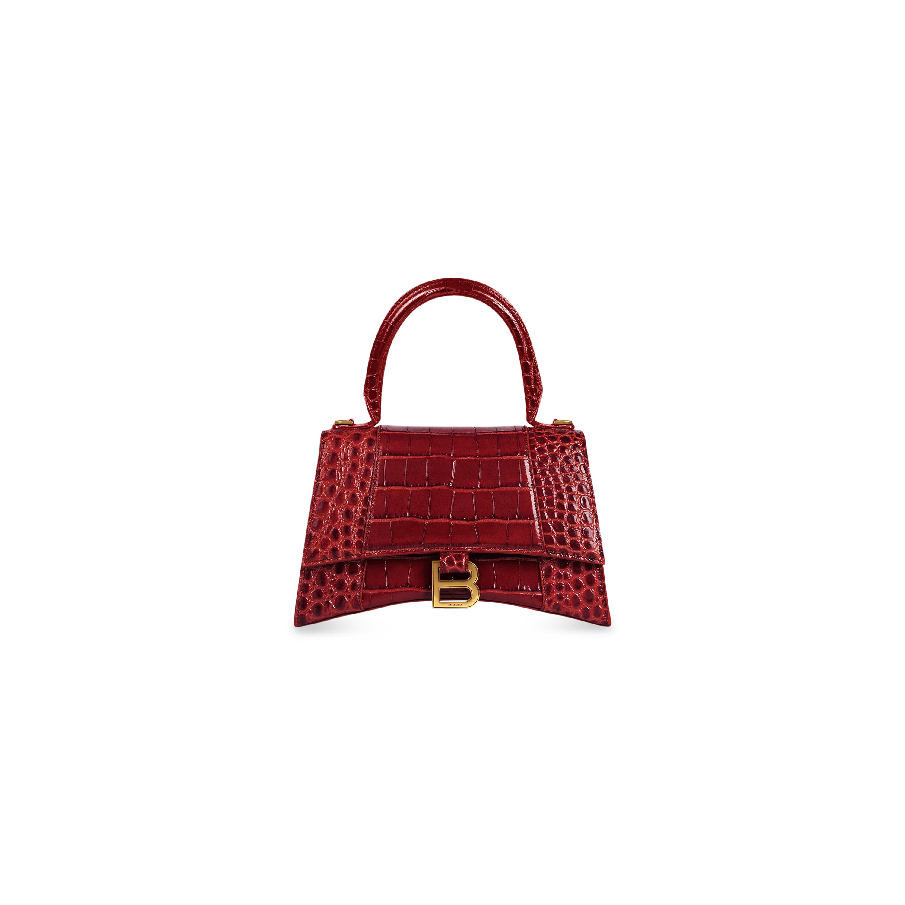 WOMEN'S HOURGLASS SMALL HANDBAG CROCODILE EMBOSSED IN DARK RED - Replicaclubs
