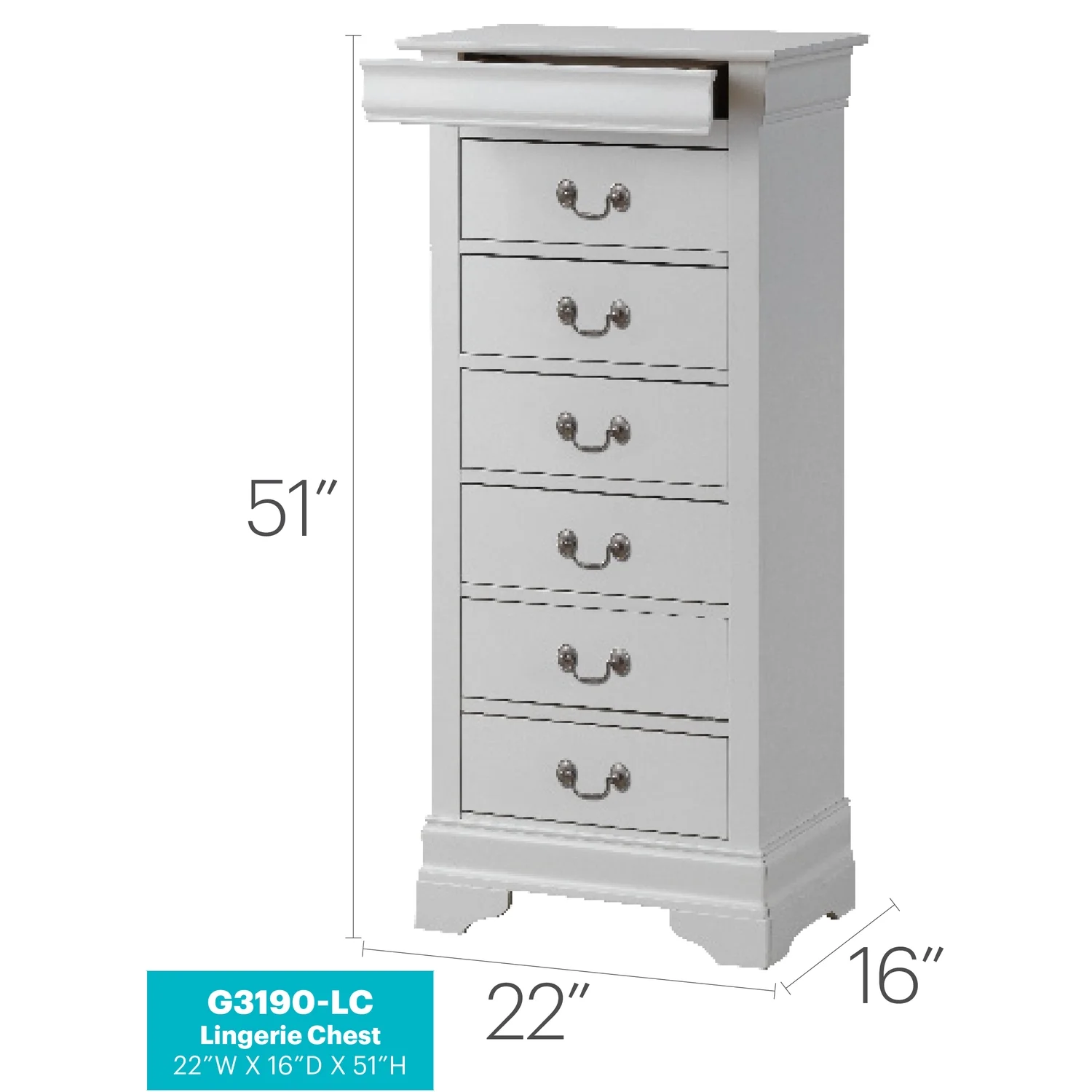 Glory Furniture Louis Phillipe 7 Drawer Lingerie Chest in Cherry - Image 7