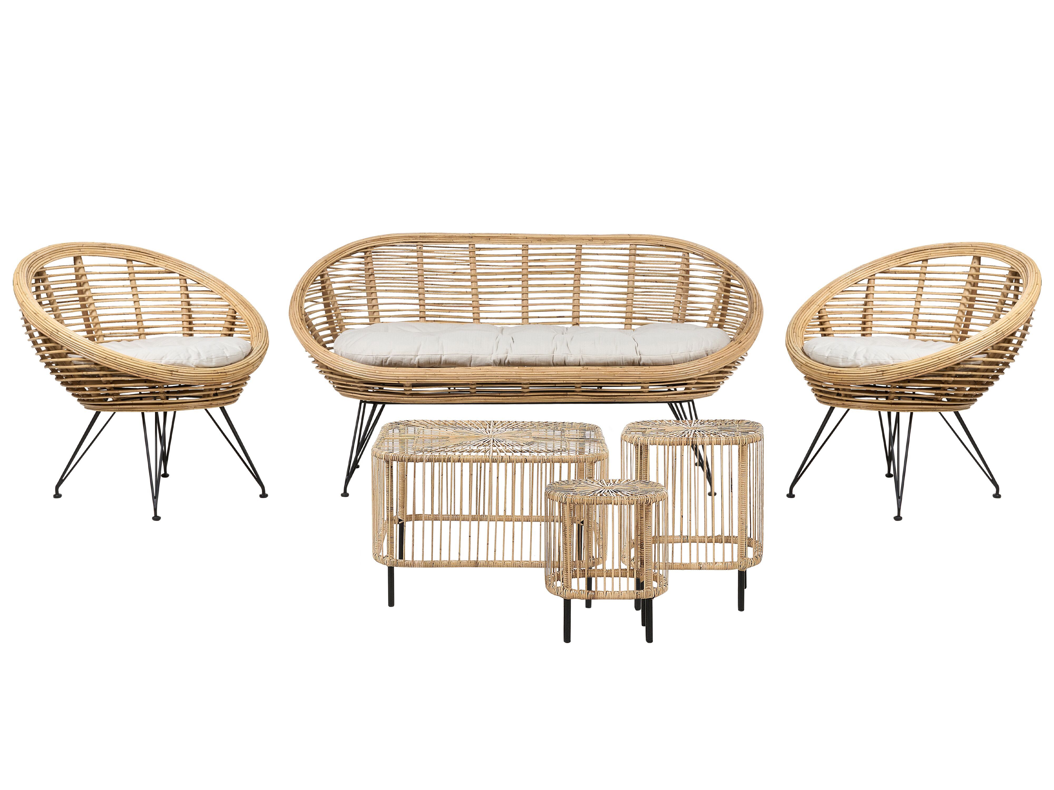 Garden Lounge Set with Table 4 Seater MARATEA/CESENATICO Rattan Natural