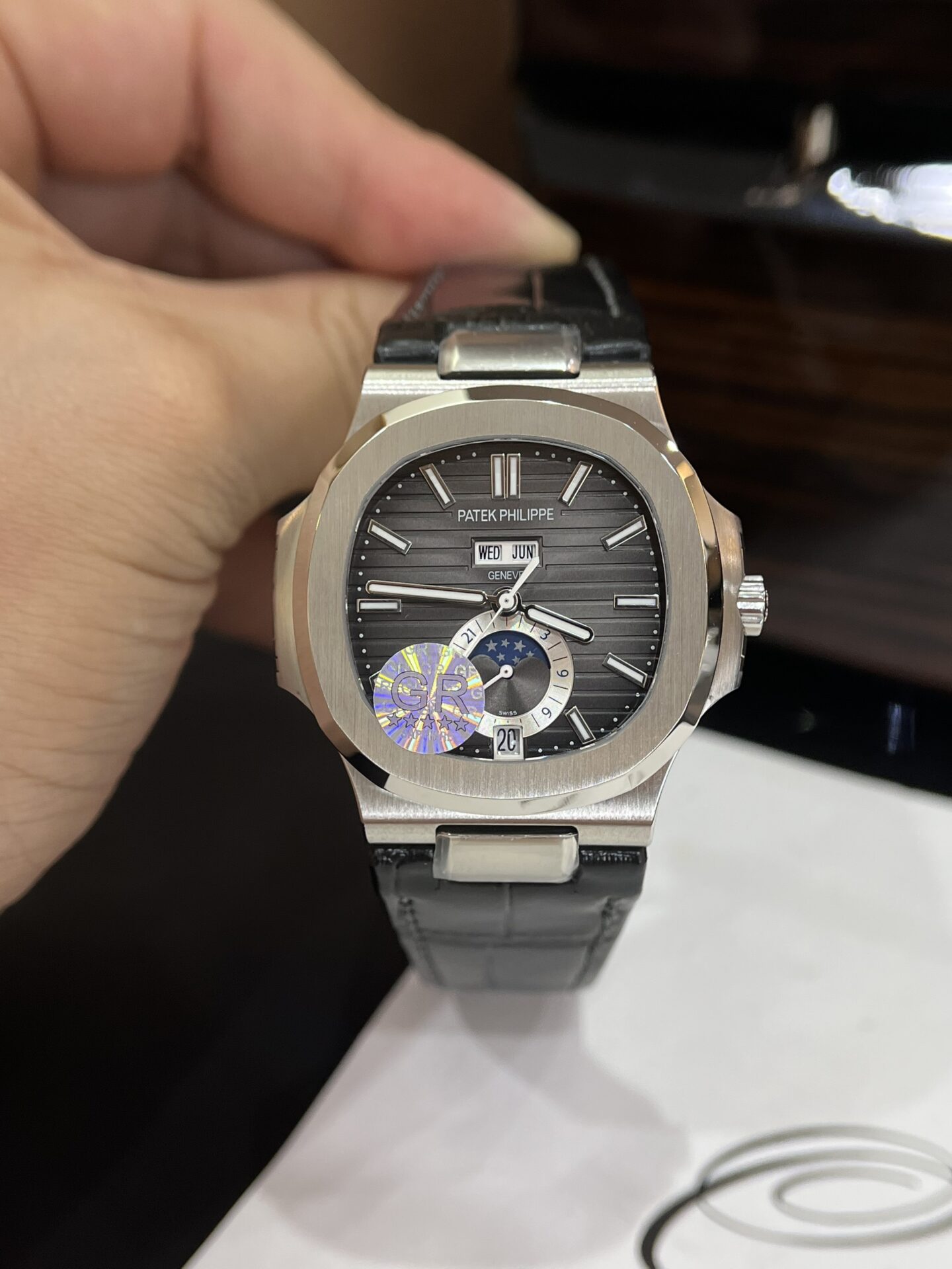 Patek Philippe Replica Watch Nautilus 5726G Black Leather Strap GR Factory 40.5mm - Elite Watch Atelier