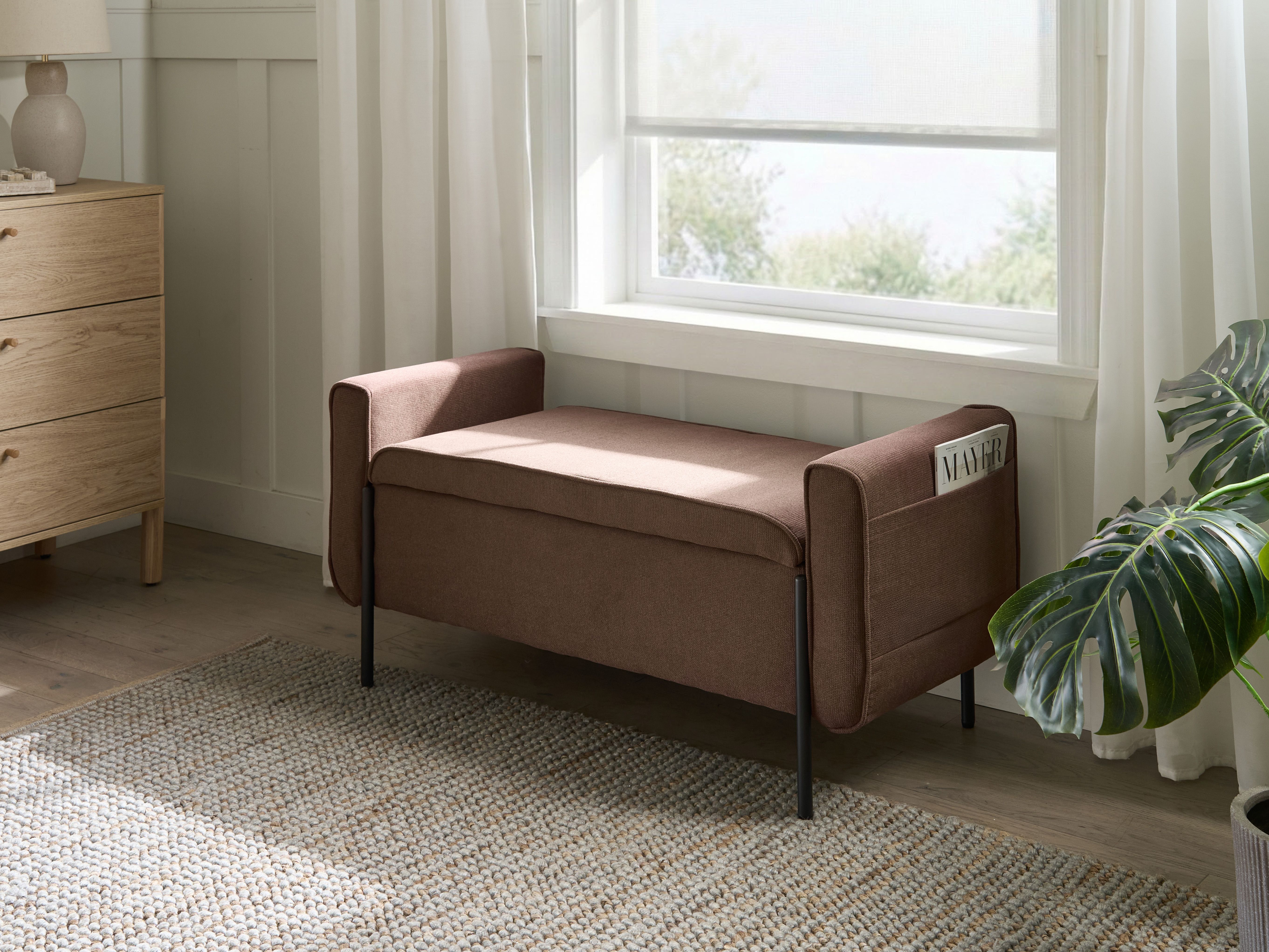 Upholstered Storage Bench LEWES Fabric Brown