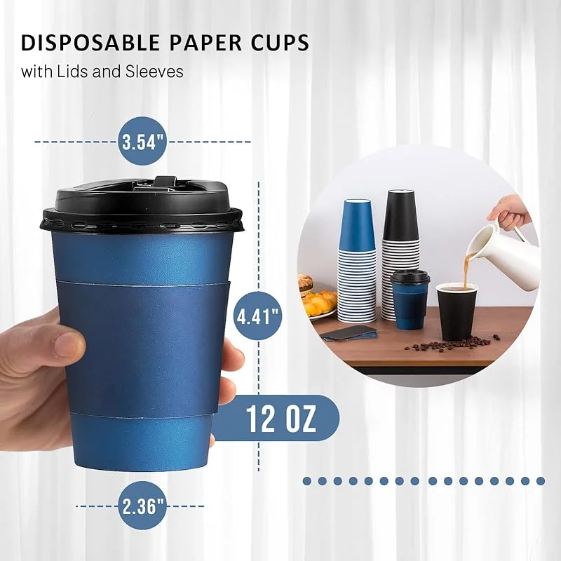 500 Pack 16 oz Disposable Coffee Cups with Lids and Sleeves, To Go Paper Cups, Hot & Cold Drinking Cups for Tea, Coffee, Water, Hot Chocolate, Paper Coffee Cups Ideal for Home,Cafes,Store