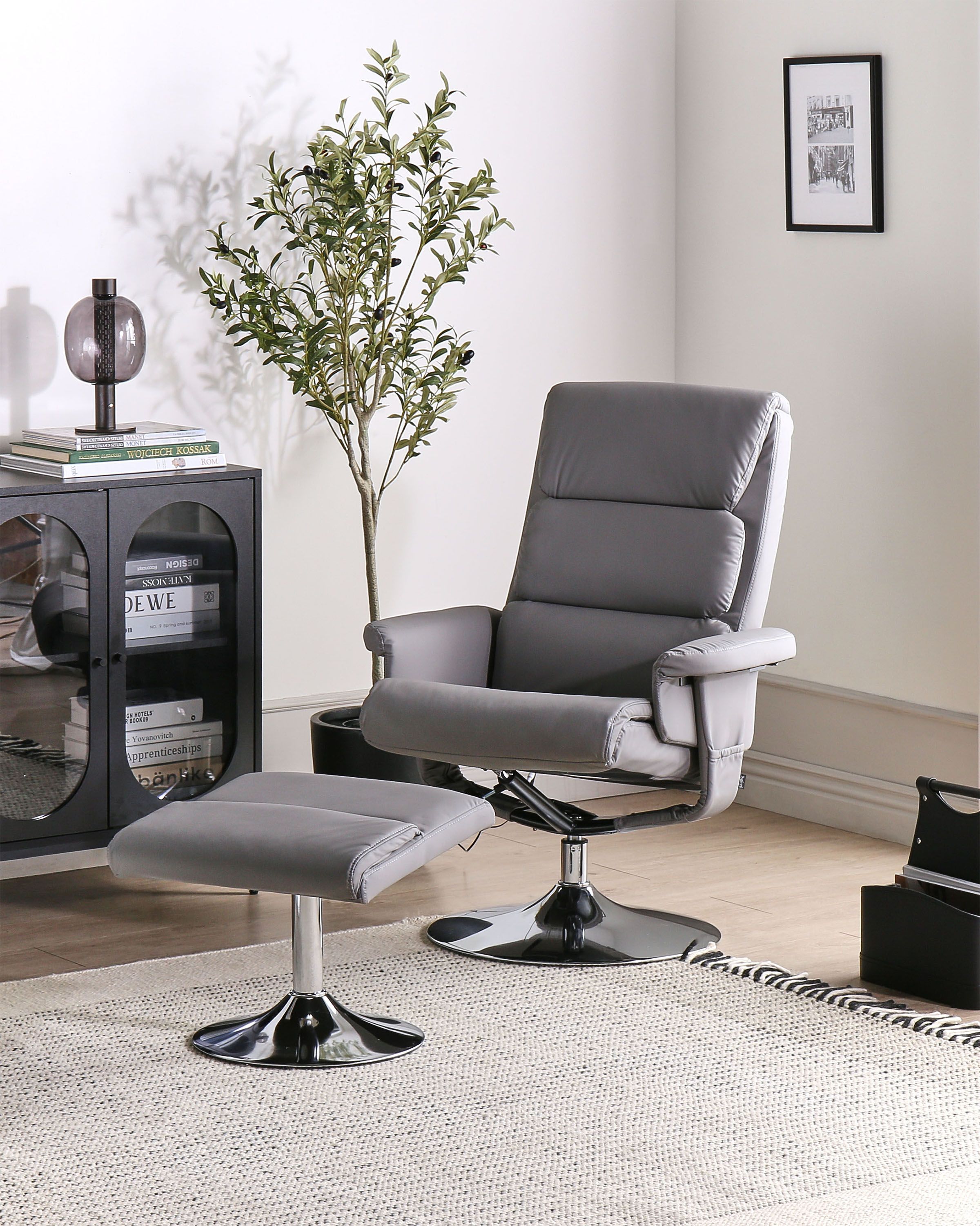 Massage Chair LEGEND with Footstool Faux Leather Grey