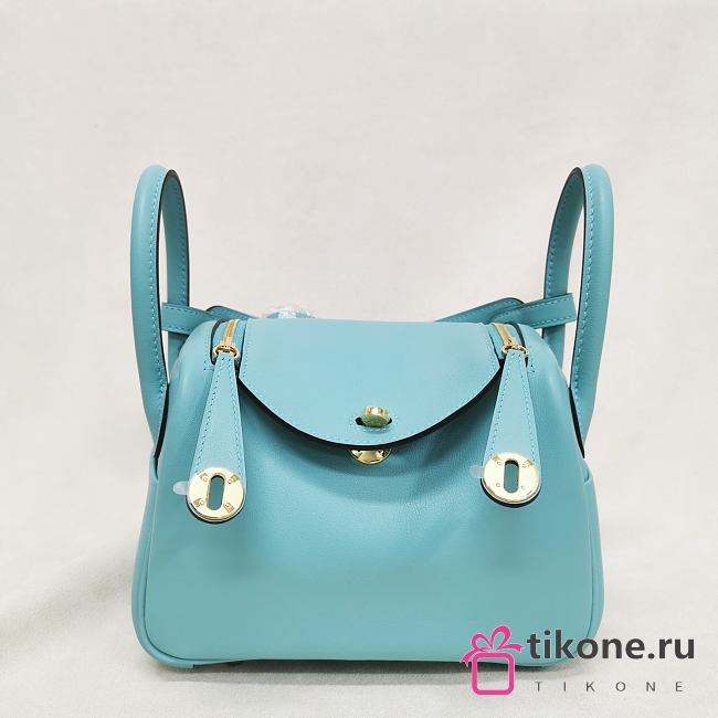 Hermes Lindy Mini Handmade Swift Leather Tiffany Light Gold - 19cm
