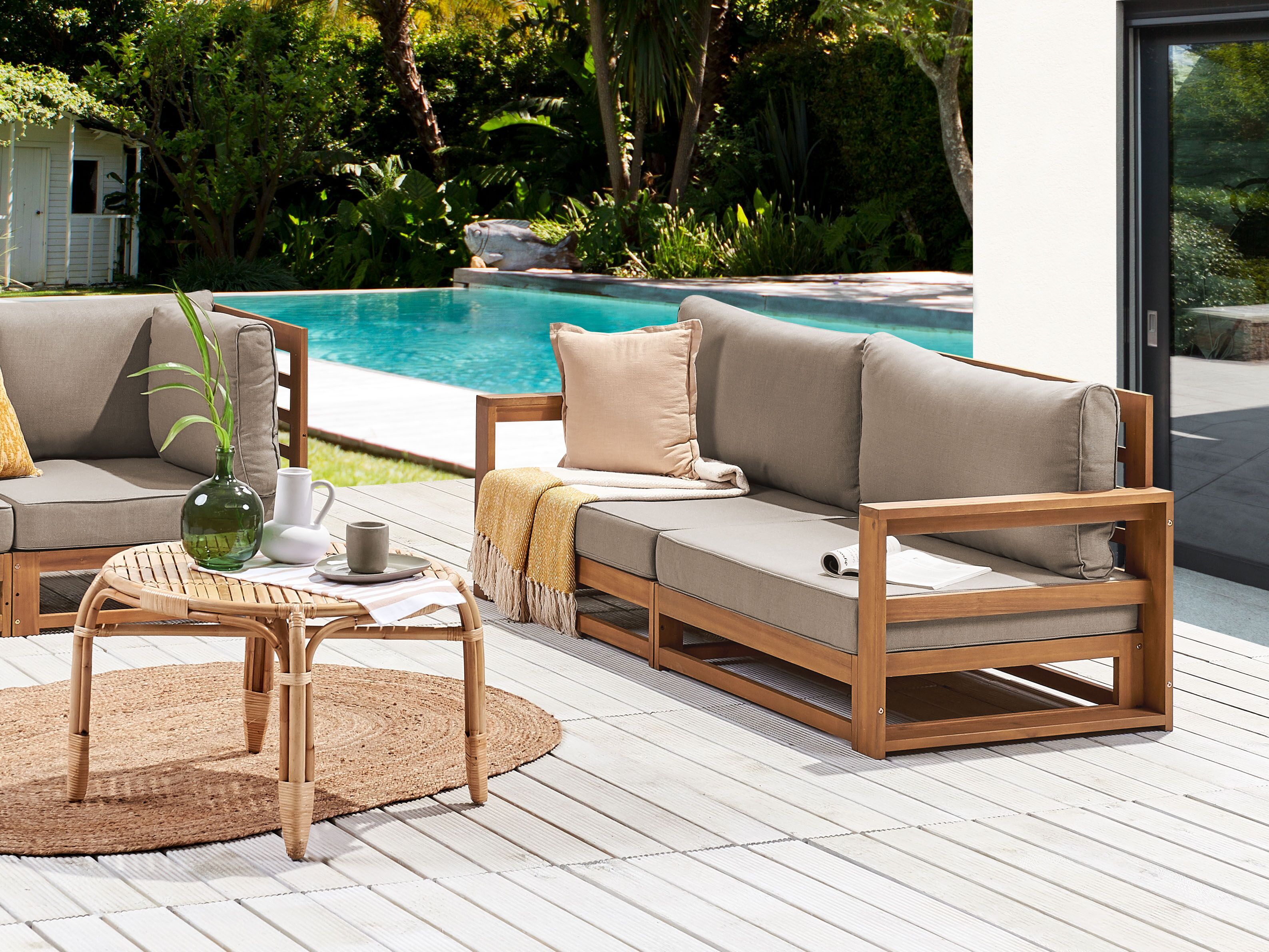 Garden Sofa 2 Seater TIMOR Modular Certified Acacia Wood Light Brown