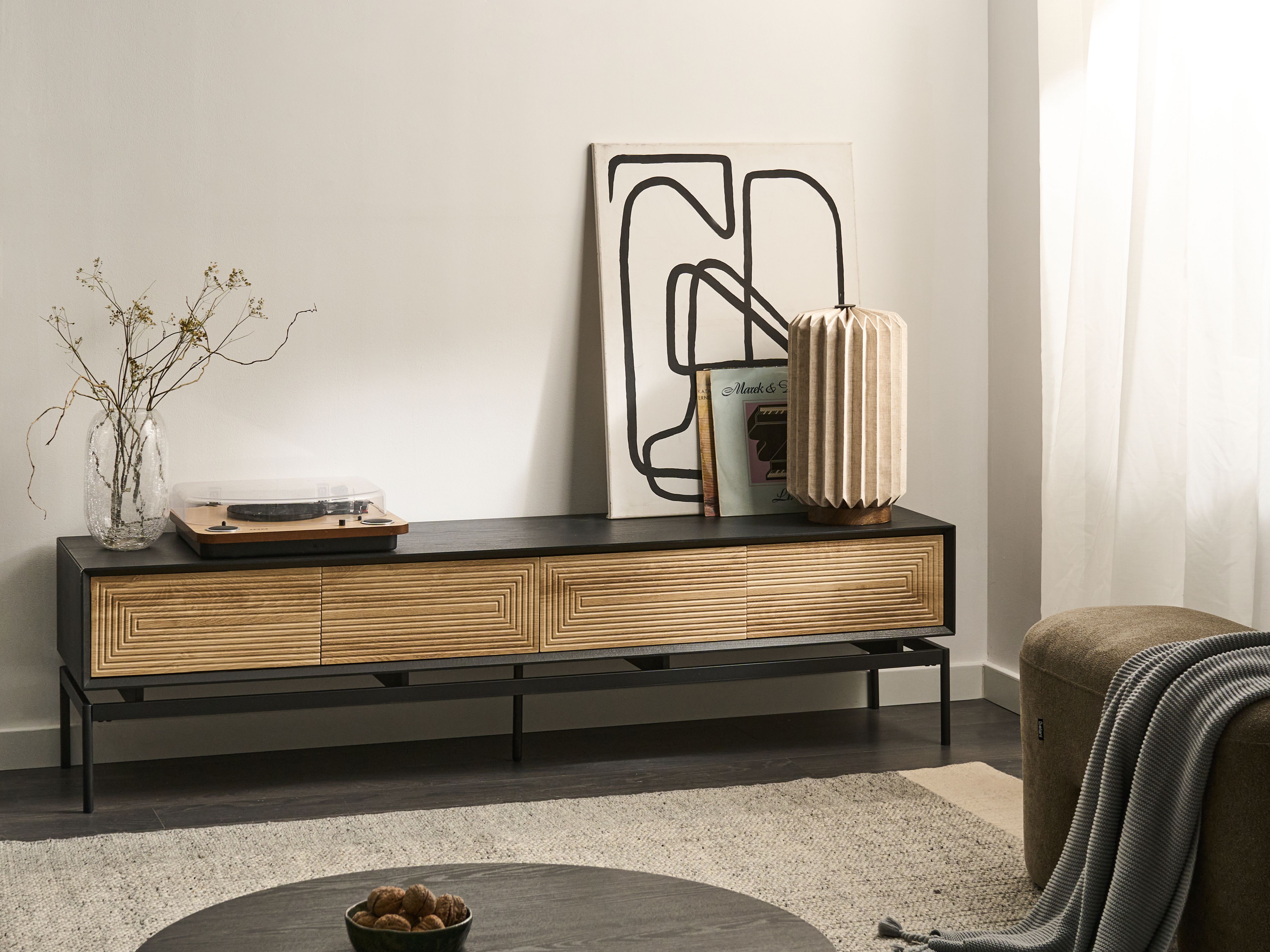 TV Stand LANCELIN Black/ Light Brown