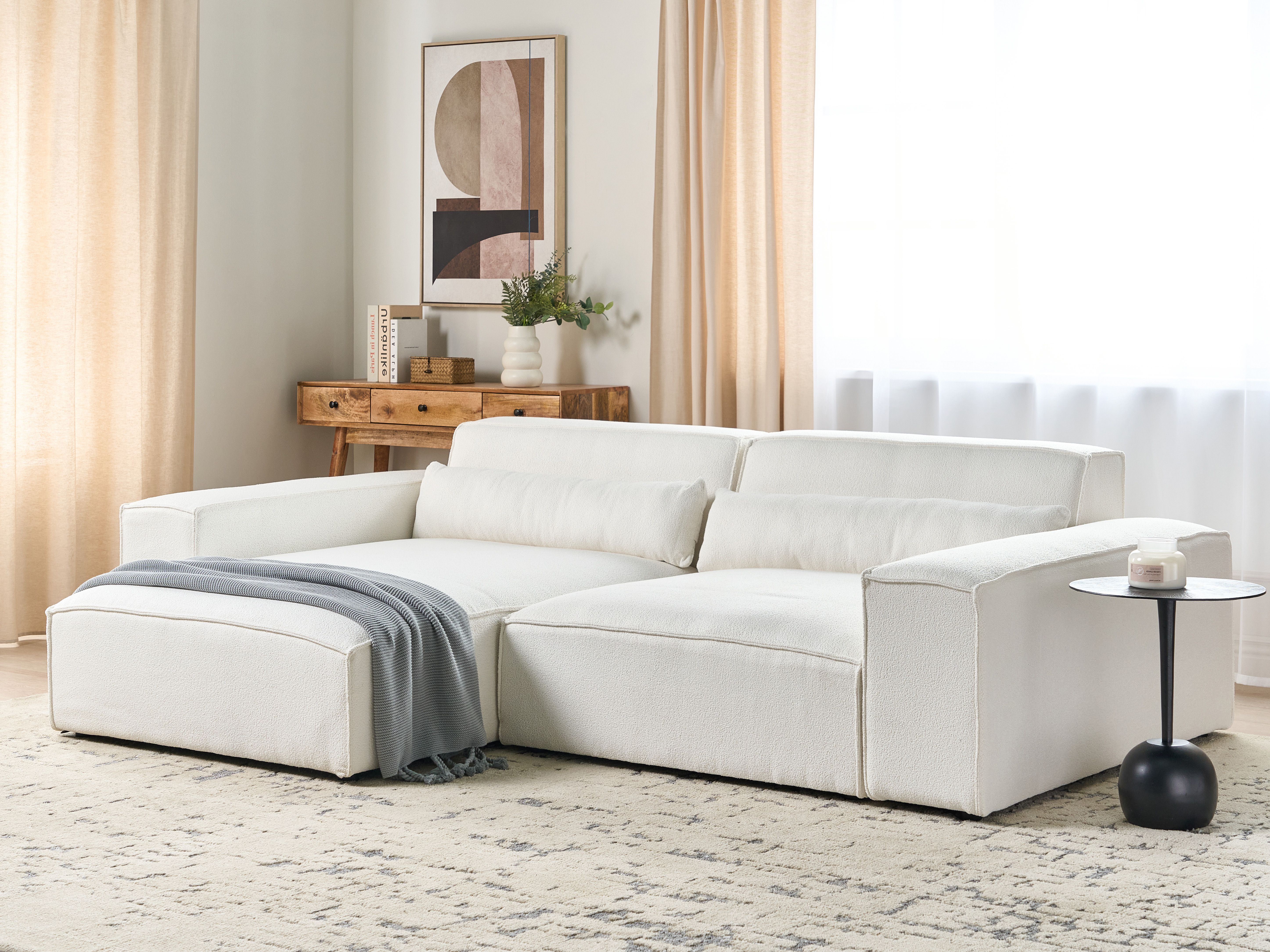 Modular Corner Sofa 3 Seater HELLNAR Boucle Off-White Right Hand