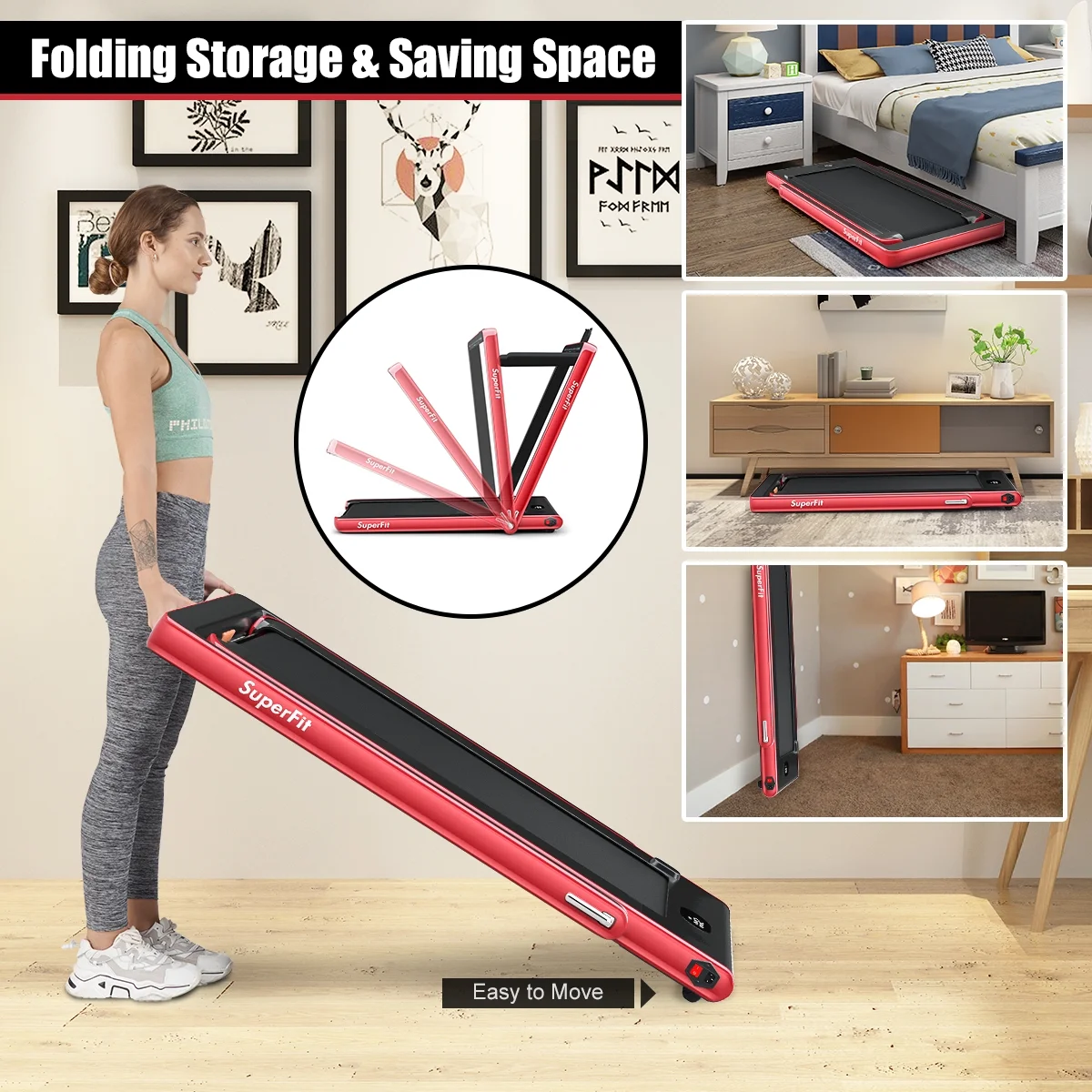 Gymax 2 in 1 Folding Treadmill 2.25HP Running Machine w/ Dual Display APP Control Black - Image 29